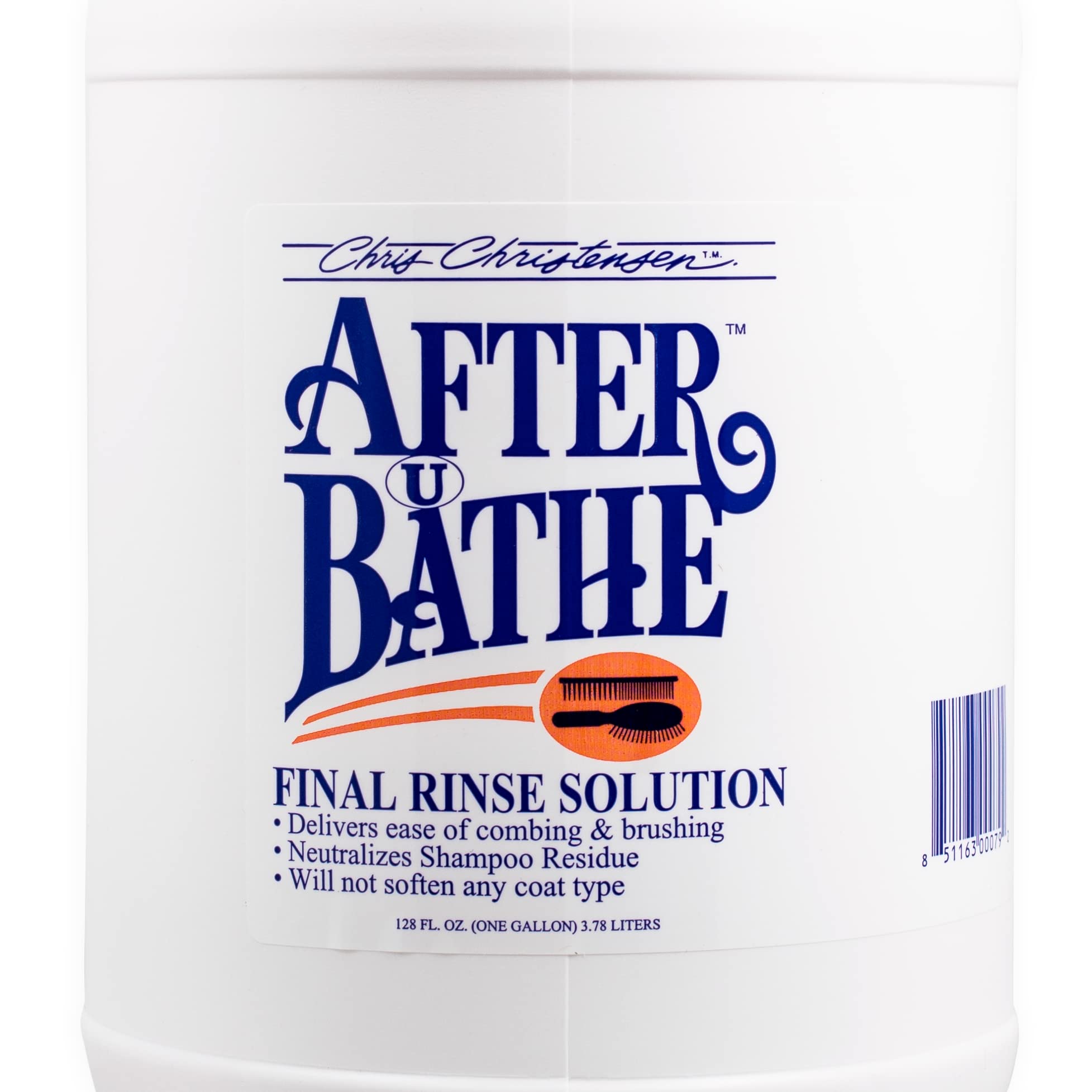 Chris Christensen After U Bathe Final Rinse Solution, 128 oz Gallon, Clear, Professional Grooming Formula, No Waxes/Oils, Made in USA