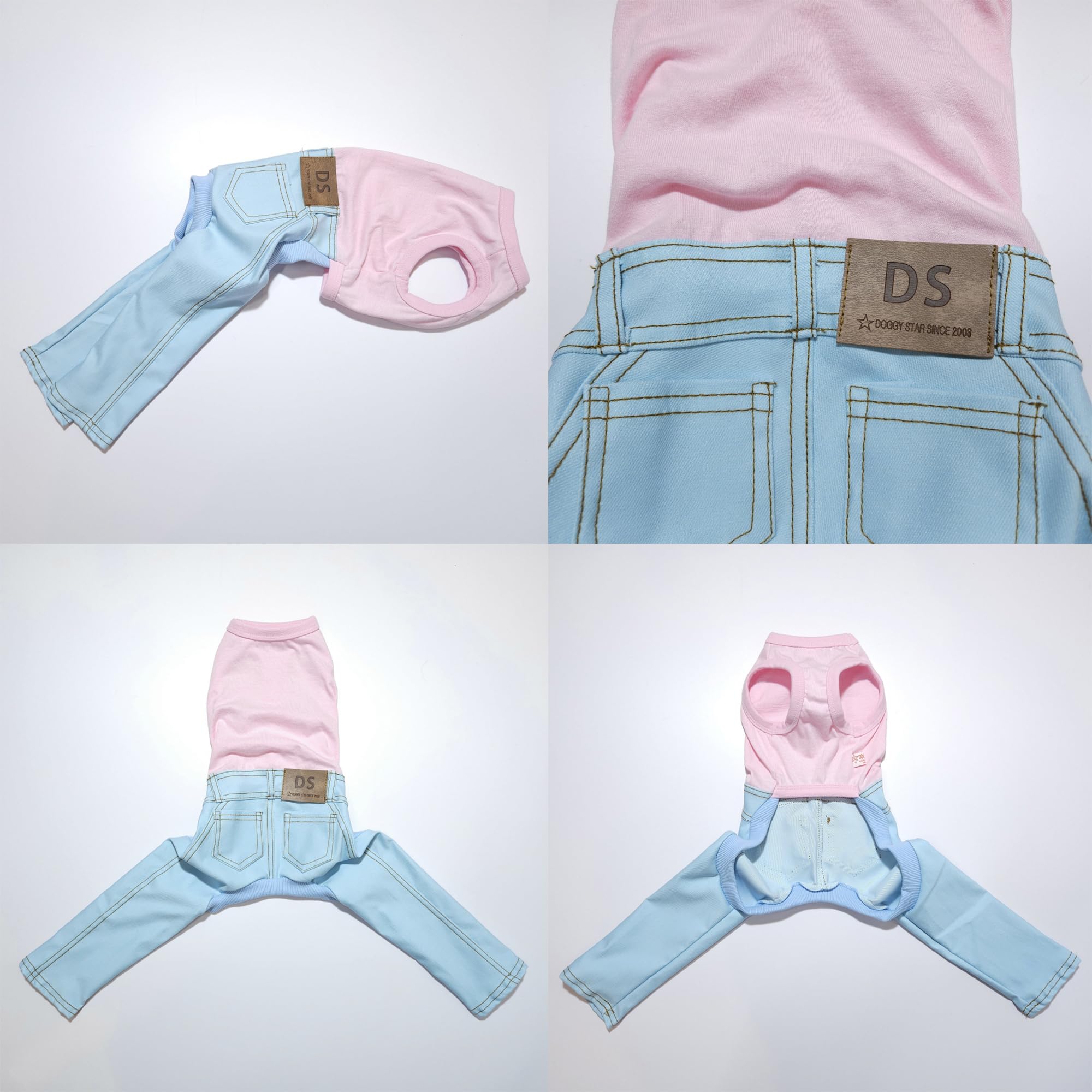 D Doggy Star Italian Greyhound Clothes Sleeveless Jeans Onesie Outfit Whippet For Dog Coat (2Xl,Sky Blue Jean)