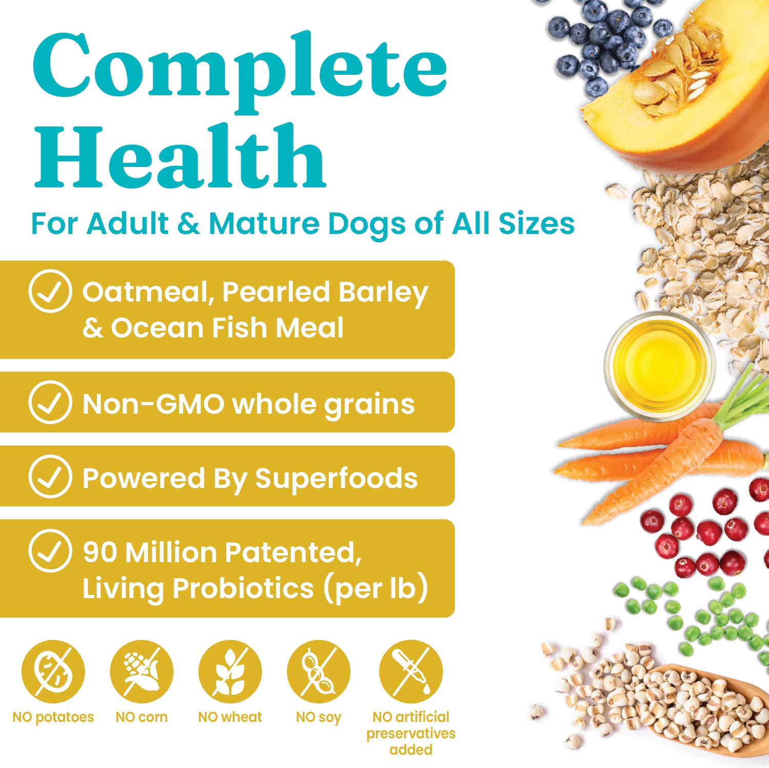 Solid Gold Dry Dog Food for Adult & Senior Dogs - Made with Oatmeal, Pearled Barley, and Fish Meal - Holistique Blendz Potato Fr