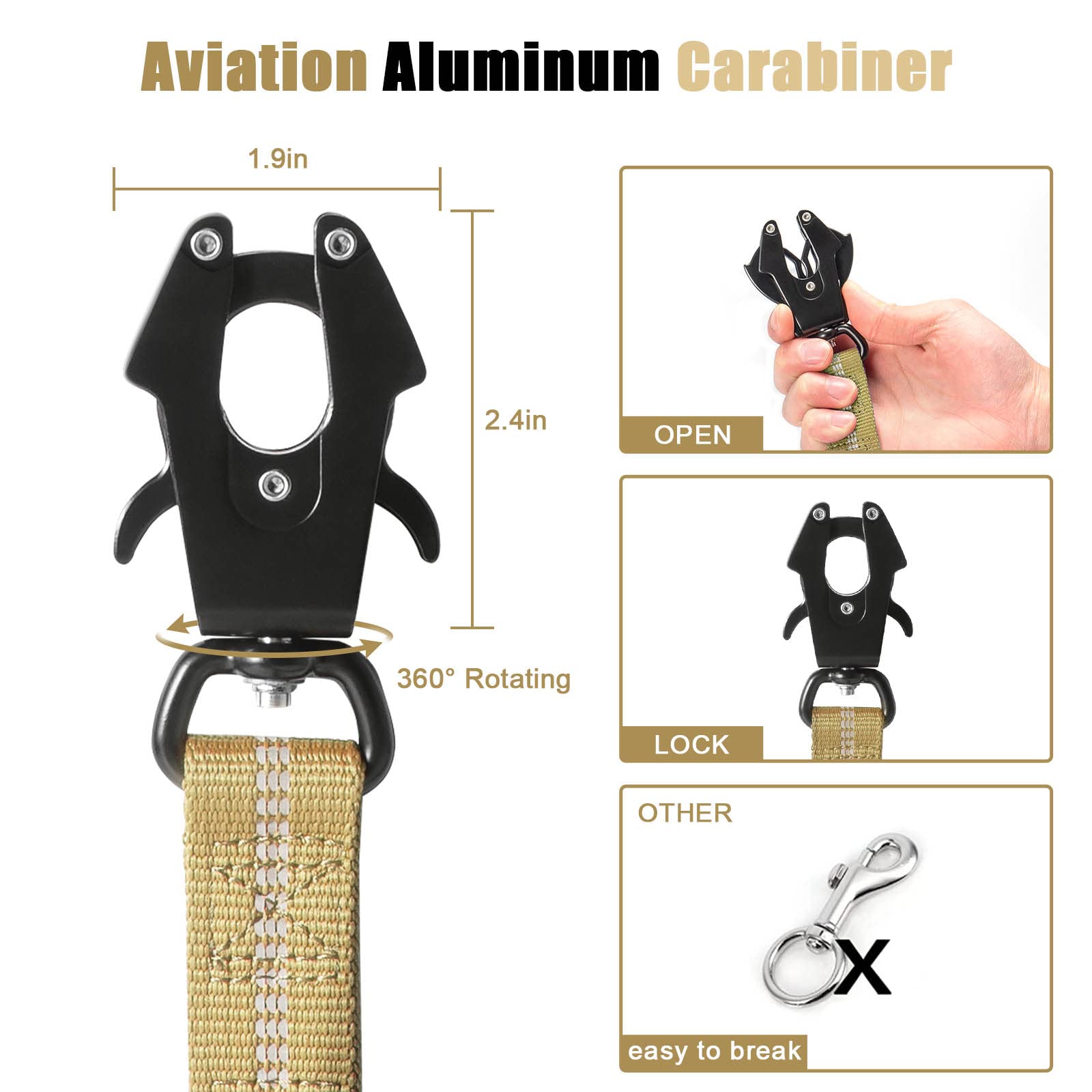 Raipult Heavy Duty Tactical Bungee Dog Leash, 4-6Ft No Pull Leash With Quick Release Carabiner, Reflective Shock Absorbing Lead