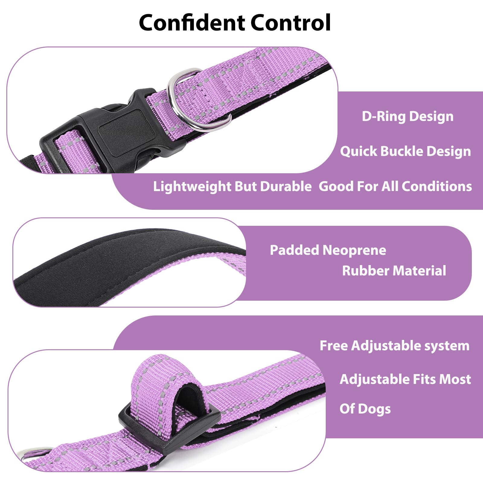 Penseepet Reflective Dog Collar Padded With Soft Neoprene Breathable Quick Release Basic Dog Collars For Medium Large Dogs Laven