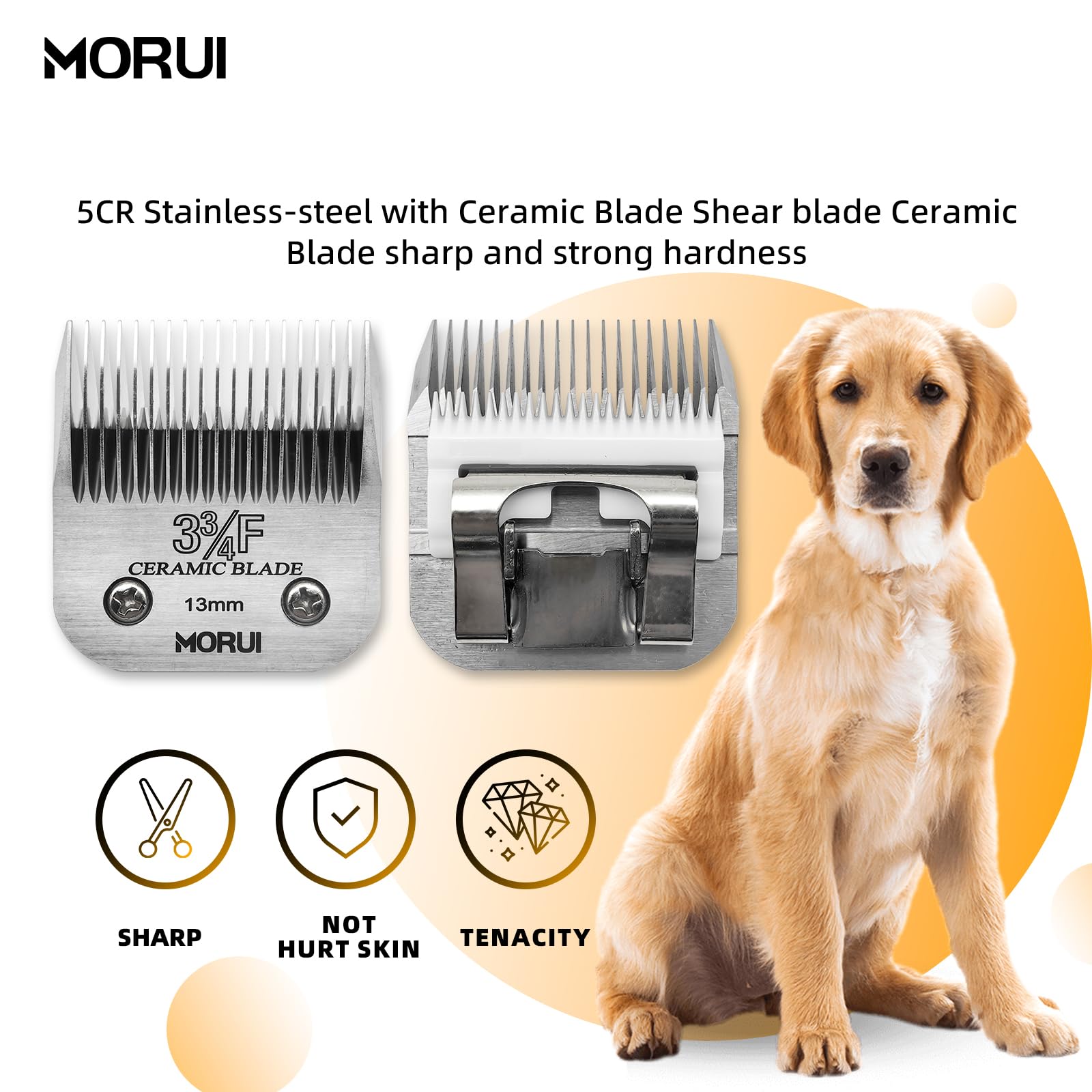 Morui 3-3/4F Cut Length 1/2''(13Mm) Detachable Ceramic Pet Dog Clipper Blades Compatible With Most Andis,Oster A5 Wahl Km Series