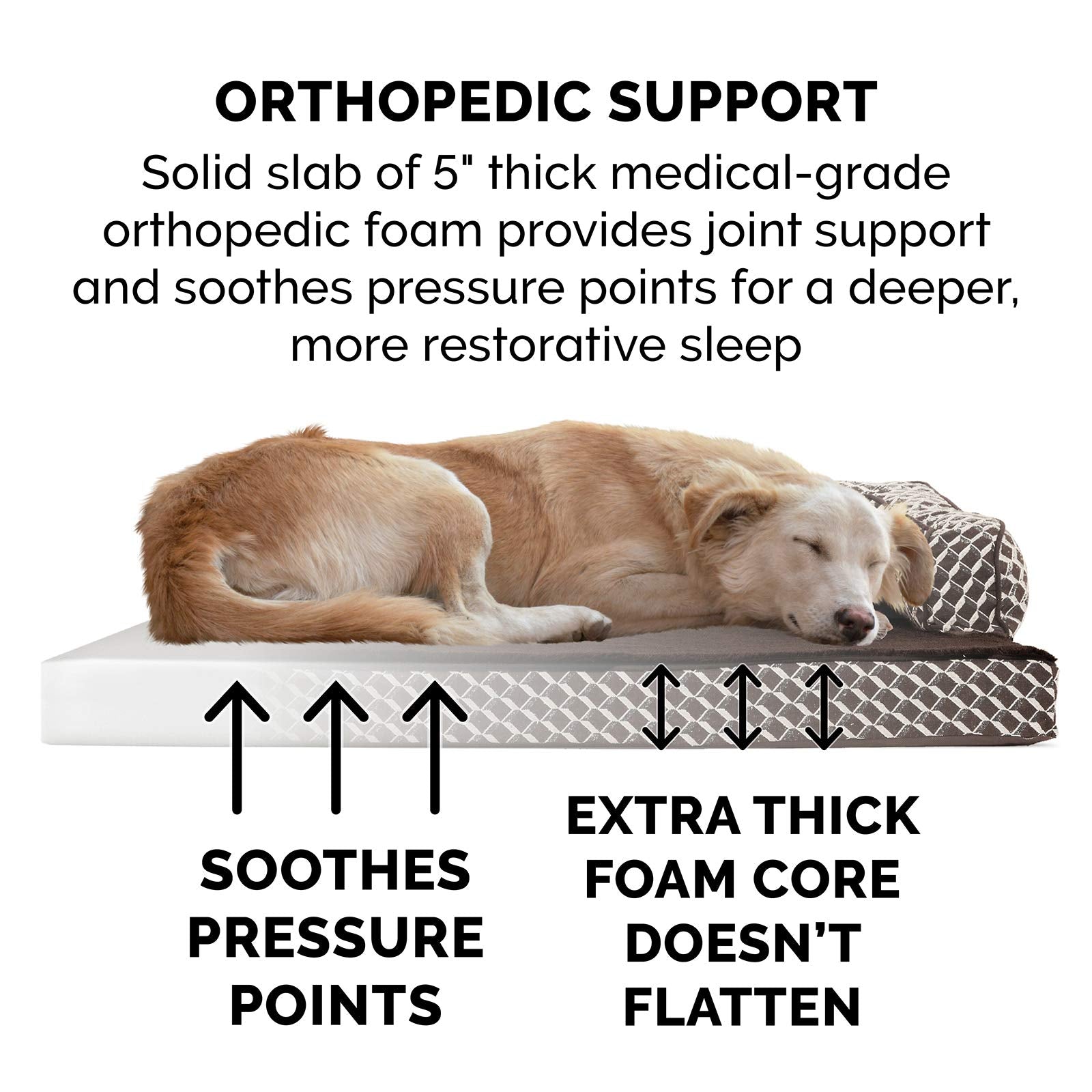 Furhaven Orthopedic Dog Bed for Large Dogs w/ Removable Bolsters & Washable Cover, For Dogs Up to 125 lbs - Plush & Woven Decor
