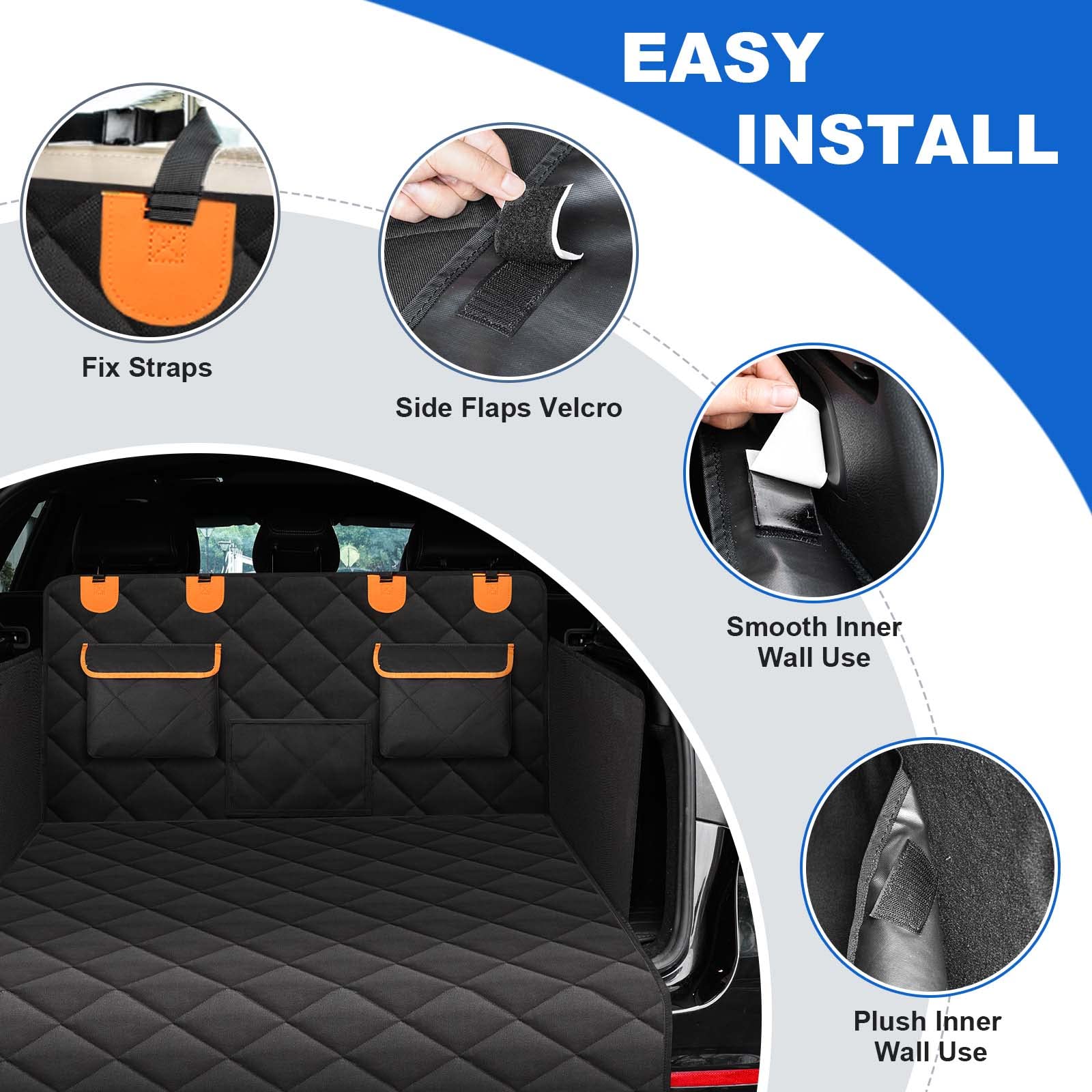 EasyHaWei 4-in-1 SUV Cargo Liner for Dogs, Non-Slip Water Resistant Pet Trunk Mat with Side Flaps Protector & Back Seat Organize