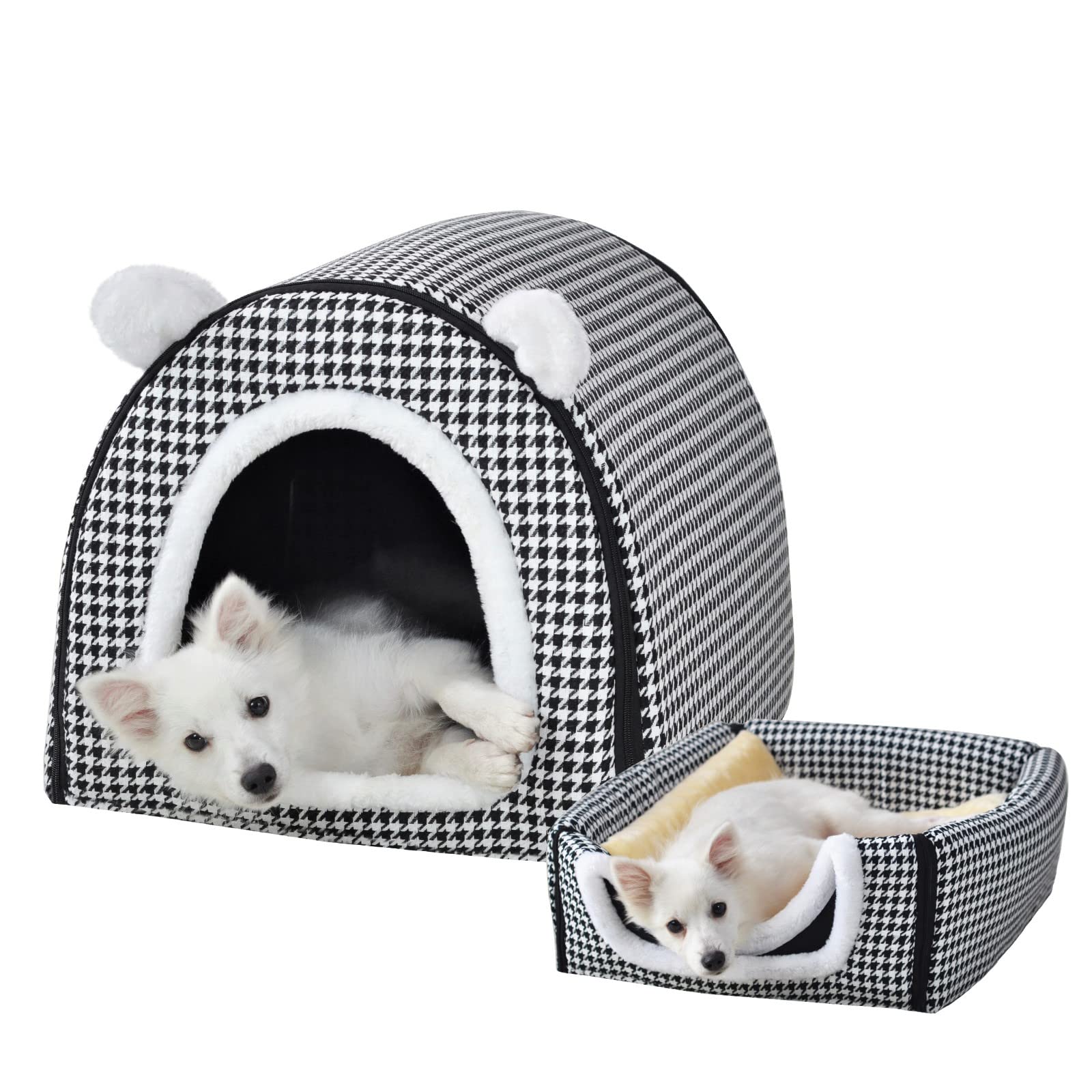 Dog Bed,2 Ways To Use,Indoor Pet House With Fluffy Mat,Removable And Washable Cover,Non-Slip Bottom,For Large Dogs(Xl Black Cran