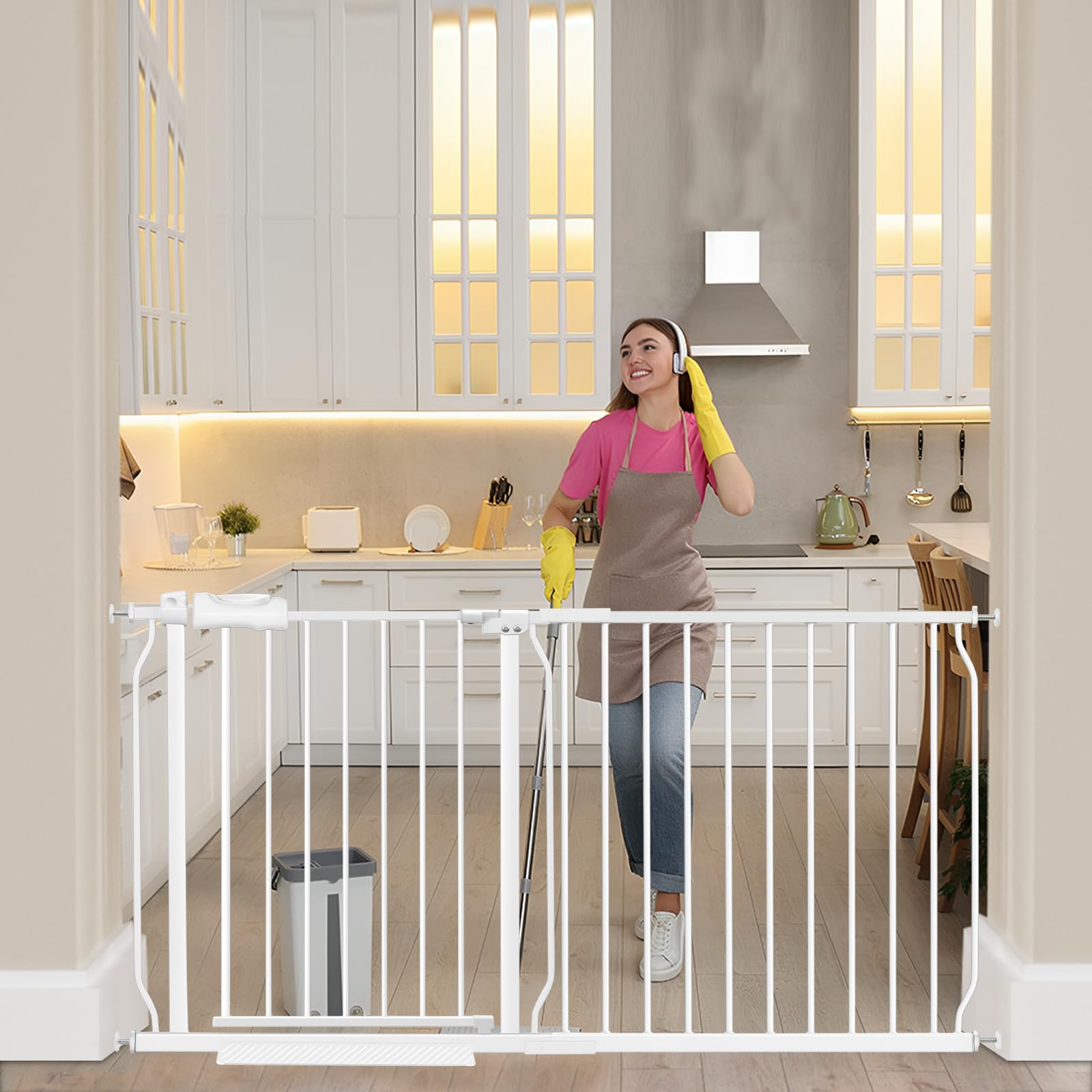 HOOOEN Extra Wide Baby Gate Extra Tall Dog Gate for Stairs Doorways White Metal Tension Child Pet Safety Gates with Pressure Mou