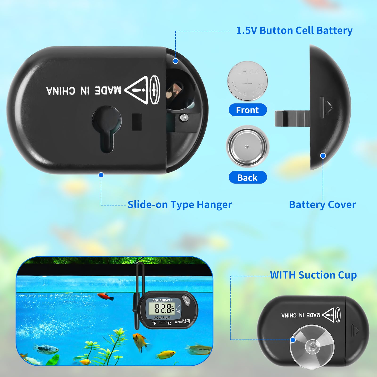 Aquaneat 2 Pack Aquarium Thermometer, Fish Tank Thermometer, Digital Thermometer, Reptile Thermometer, Terrarium Water Temperature Test, With Large Lcd Display