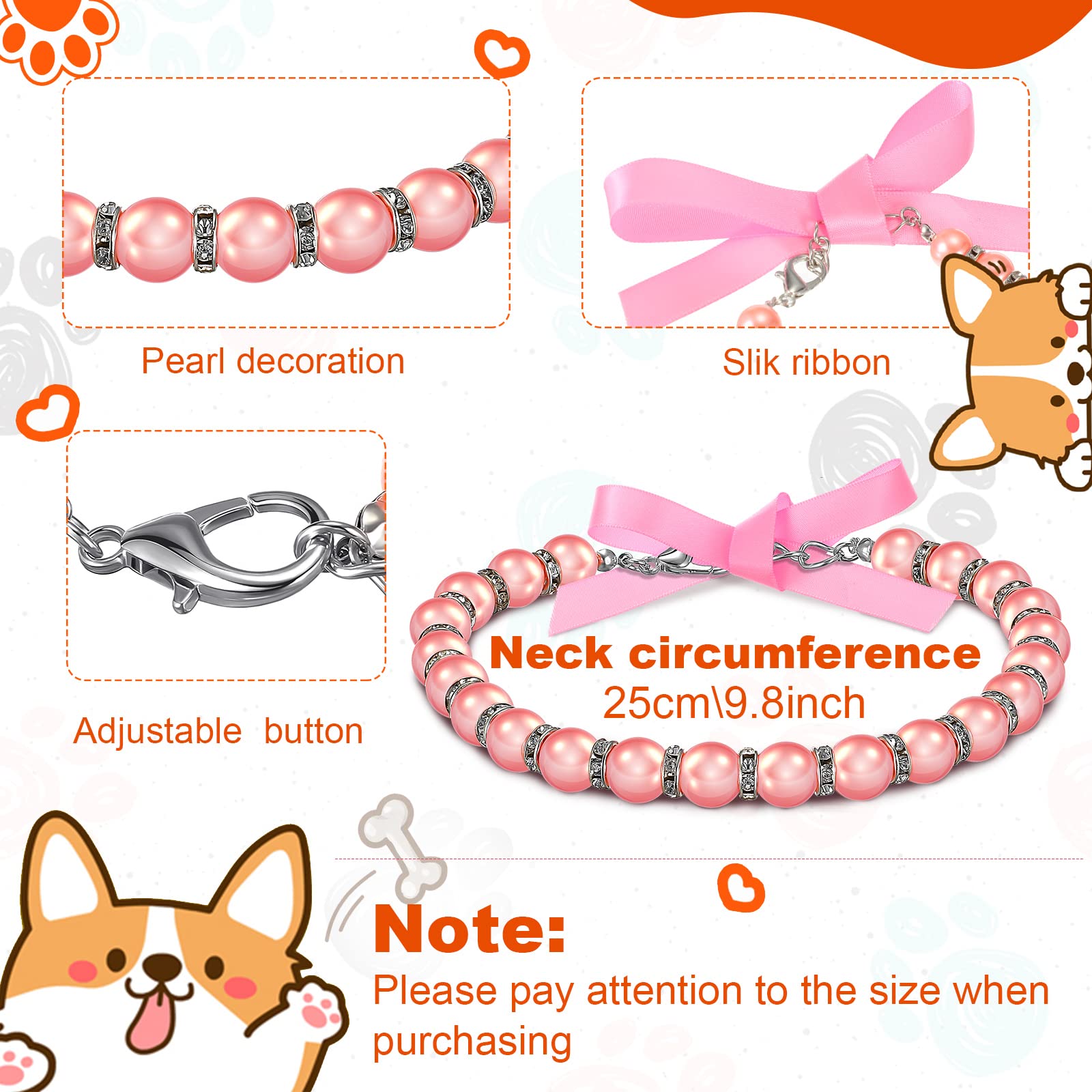 4 Pcs Pink Dog Collar Spiked Studded Dog Collars Pearls Dog Necklace Dog Collar With Rhinestone Bow Knot Crystal Diamond Colorful Flower Bling Girl Dog Cat Collars For Dogs(Cute Style,X-Small)