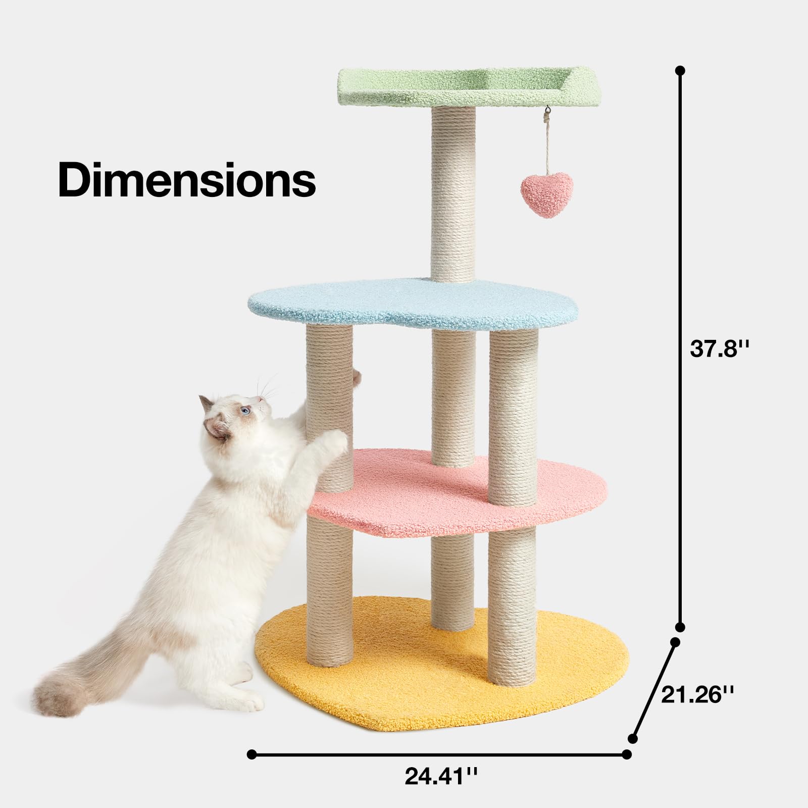 Vetreska Cat Tree Cat Tower 39.4'' For Indoor Cats With Sisal Covered Scratching Posts And Sweetheart Shape Platform, Multi-Level Cat Tower Activity Center Furniture For Kittens Cats And Pets