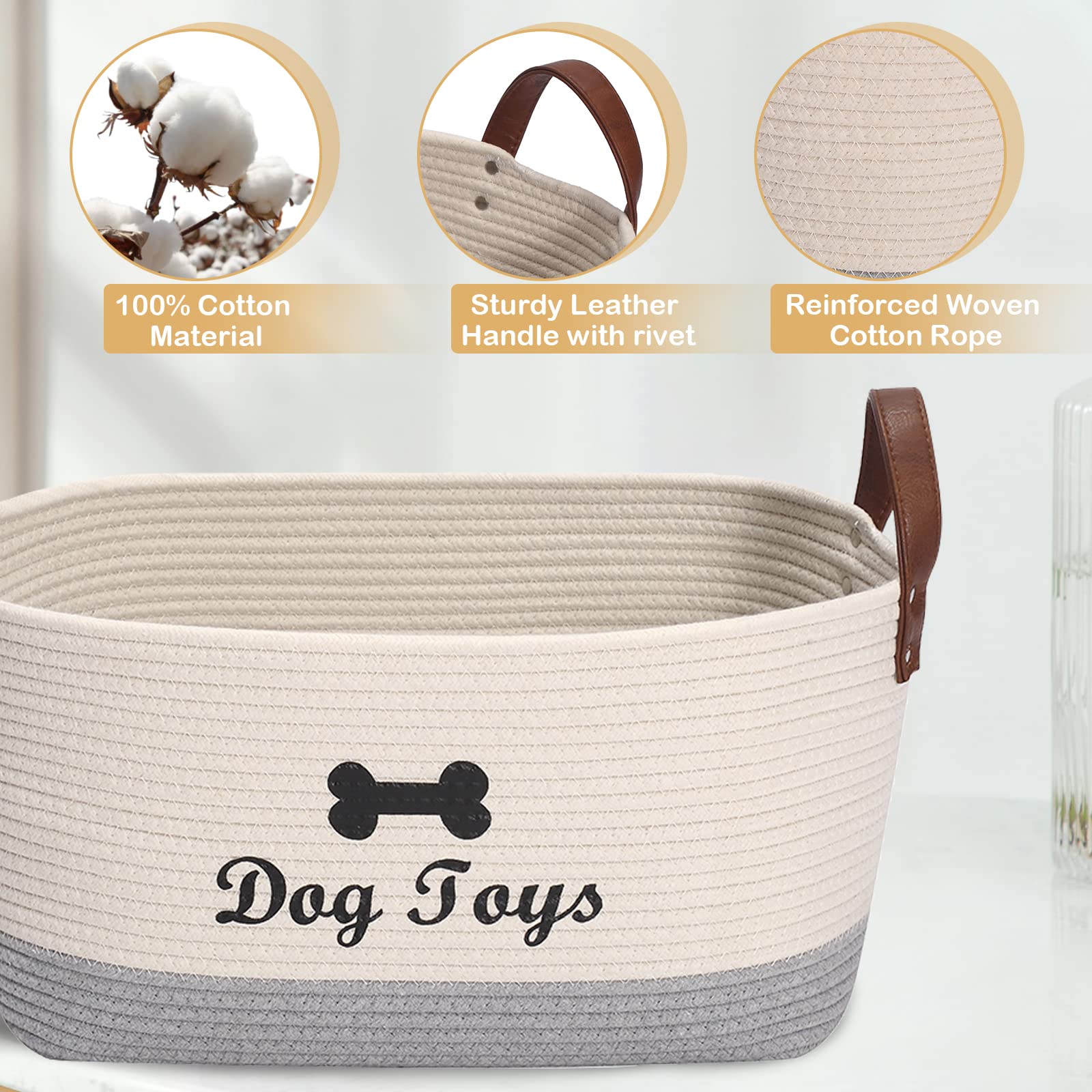 Large Cotton Dog Toy Basket Storage, 16.5'X10.6'X 7.5' Puppy Toy Basket,Puppy Bins,Laundry Basket Storage Bin-Perfect For Organizing Pet Toys,Blankets,Leashes,Pee Mats And Diapers