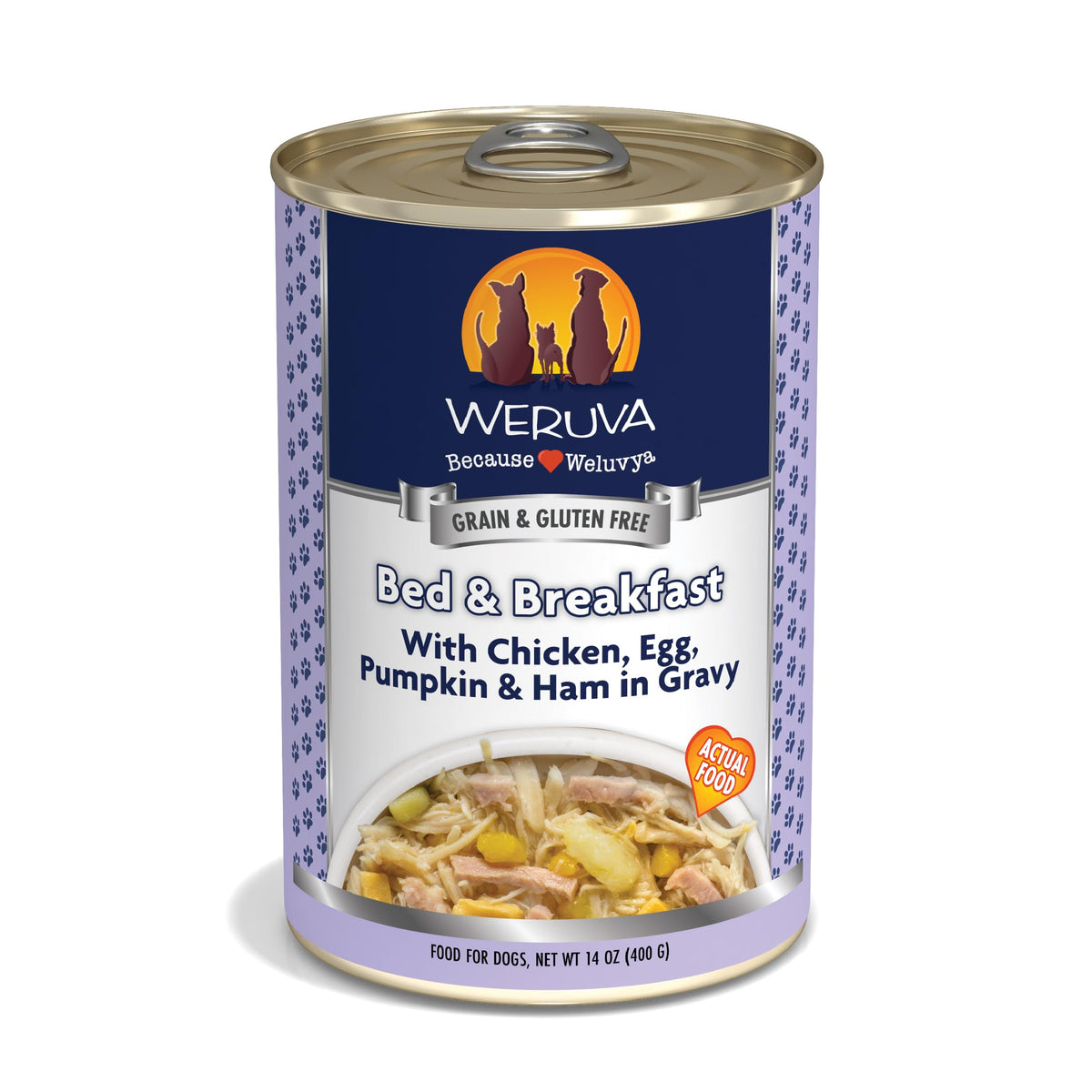 Weruva Classic Dog Food, Bed & Breakfast With Chicken, Egg, Pumpkin & Ham In Gravy, 14Oz Can (Pack Of 12)