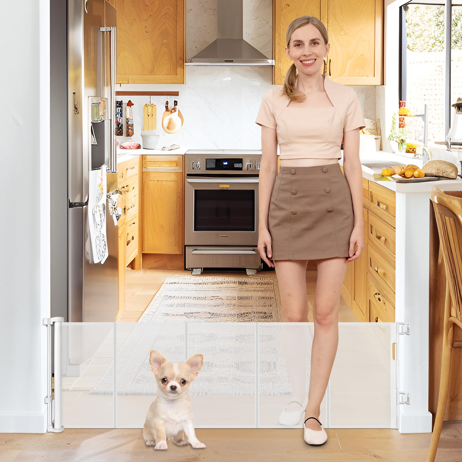 20 Inches Tall Retractable Dog Gate to Step Over, Short Pet Gate for Doorways, Extends up to 55'' Wide, Step Over Puppy Gates fo