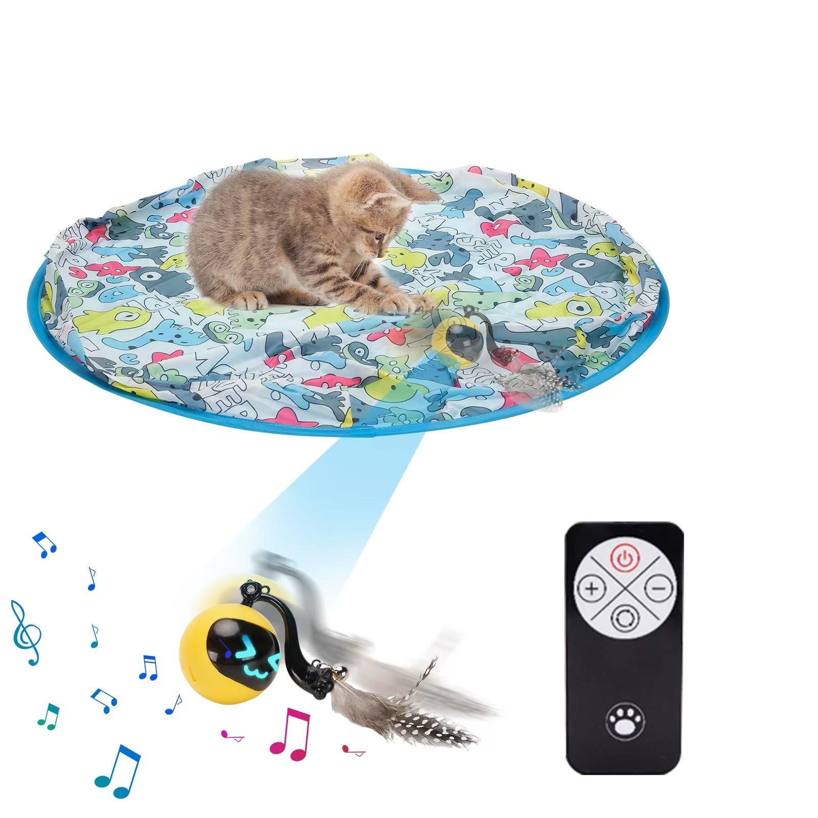 Goldsuccess Interactive Cat Toy Ball In Pouch,Simulated Hunting Remote Control Cat Toy,Automatic Ball Fast Rolling In Mat, Motio