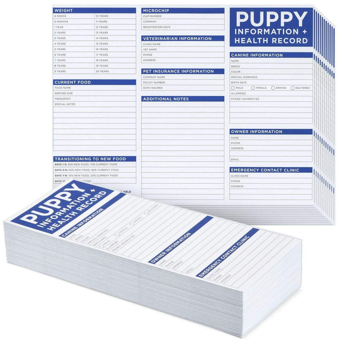 Okuna Outpost 60 Pack Puppy Vaccination Record Cards, Canine Health Record Books For Dogs (Tri-Fold Design, 8.5X11 Inch)