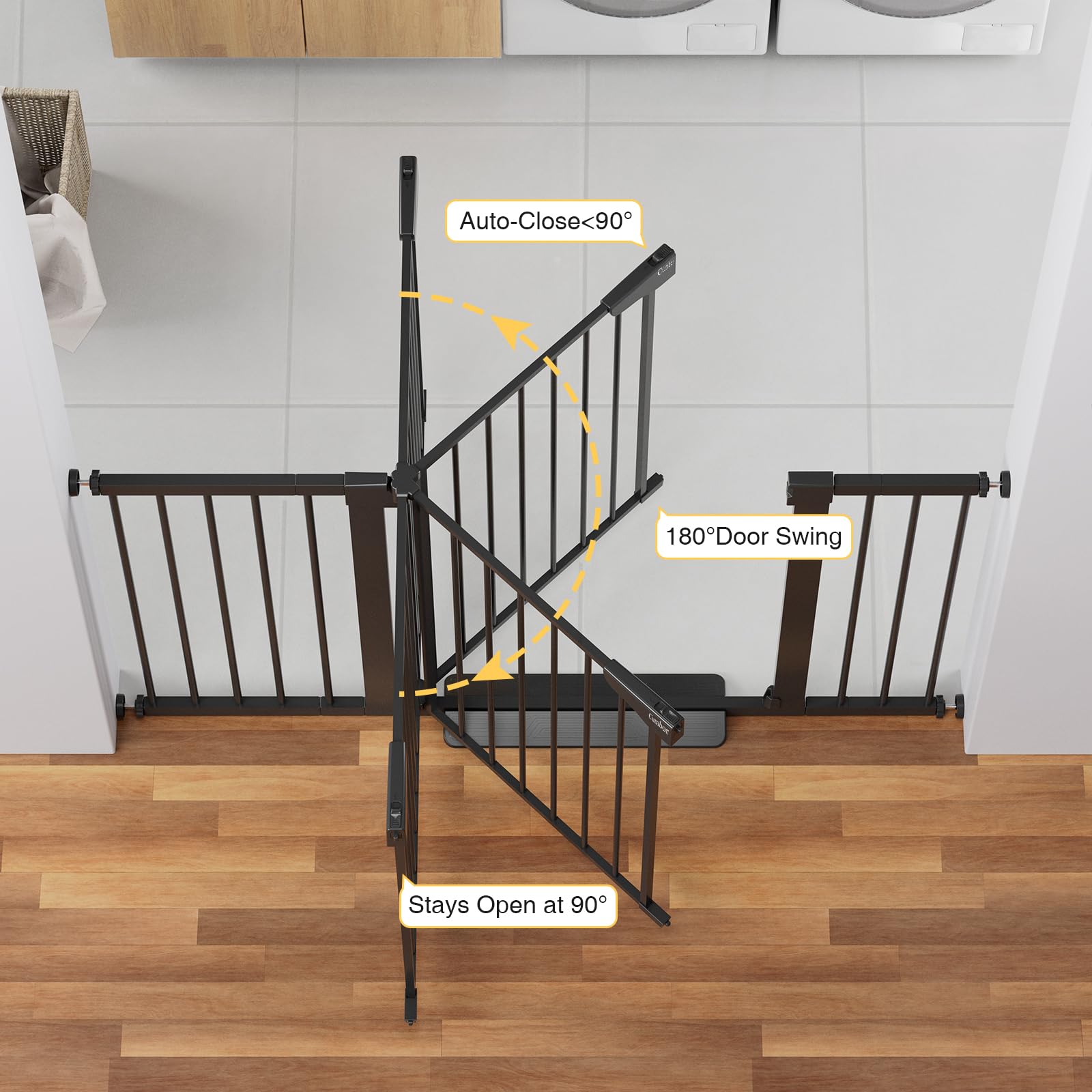 Cumbor 29.7-54.2' Wide Baby Gate For Stairs, Mom'S Choice Awards Winner-Self Closing Dog Gate Indoor For Doorways, No Drilling Pressure Mounted Pet Gates For Kids, Easy Walk Through Safety Gate, Black