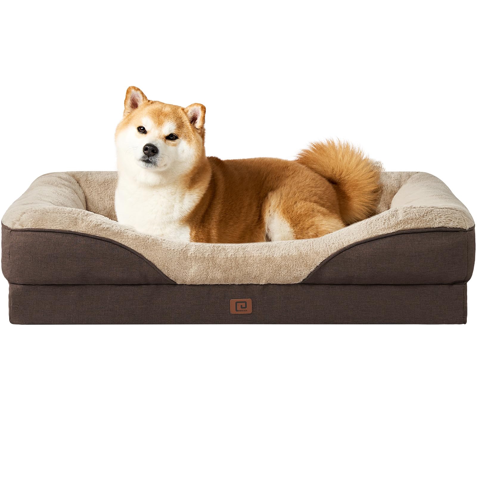 Eheyciga Memory Foam Dog Bed For Large Sized, Orthopedic Dog Sofa With Sides And Waterproof Liner, Washable Bolster Pet Bed Couc