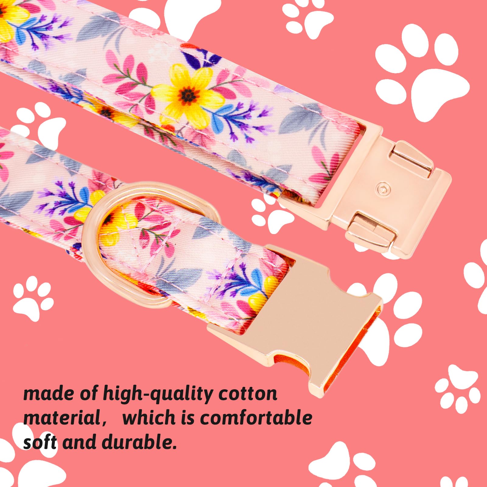 HSIGIO Dog Collar and Leash Set Girls Adjustable Puppy Collars with Floral Bow Tie for Small Medium Large Female Dogs, Pink Flow