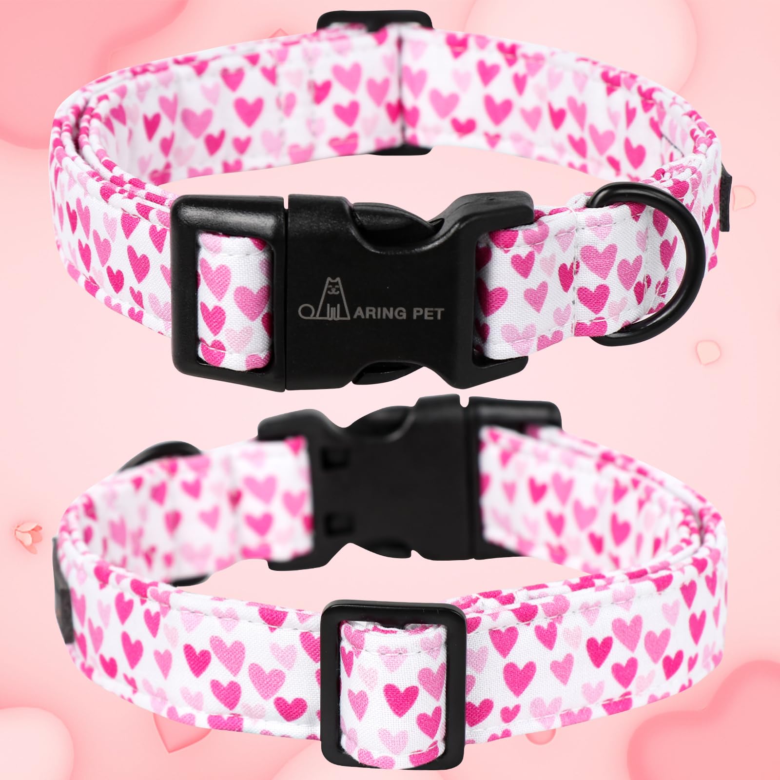 Aring Pet Valentine'S Dog Collar-Cute Cotton Heart Dog Collars, Adjustable Valentine Heart Pet Collars Girl Puppy Collar With Qu