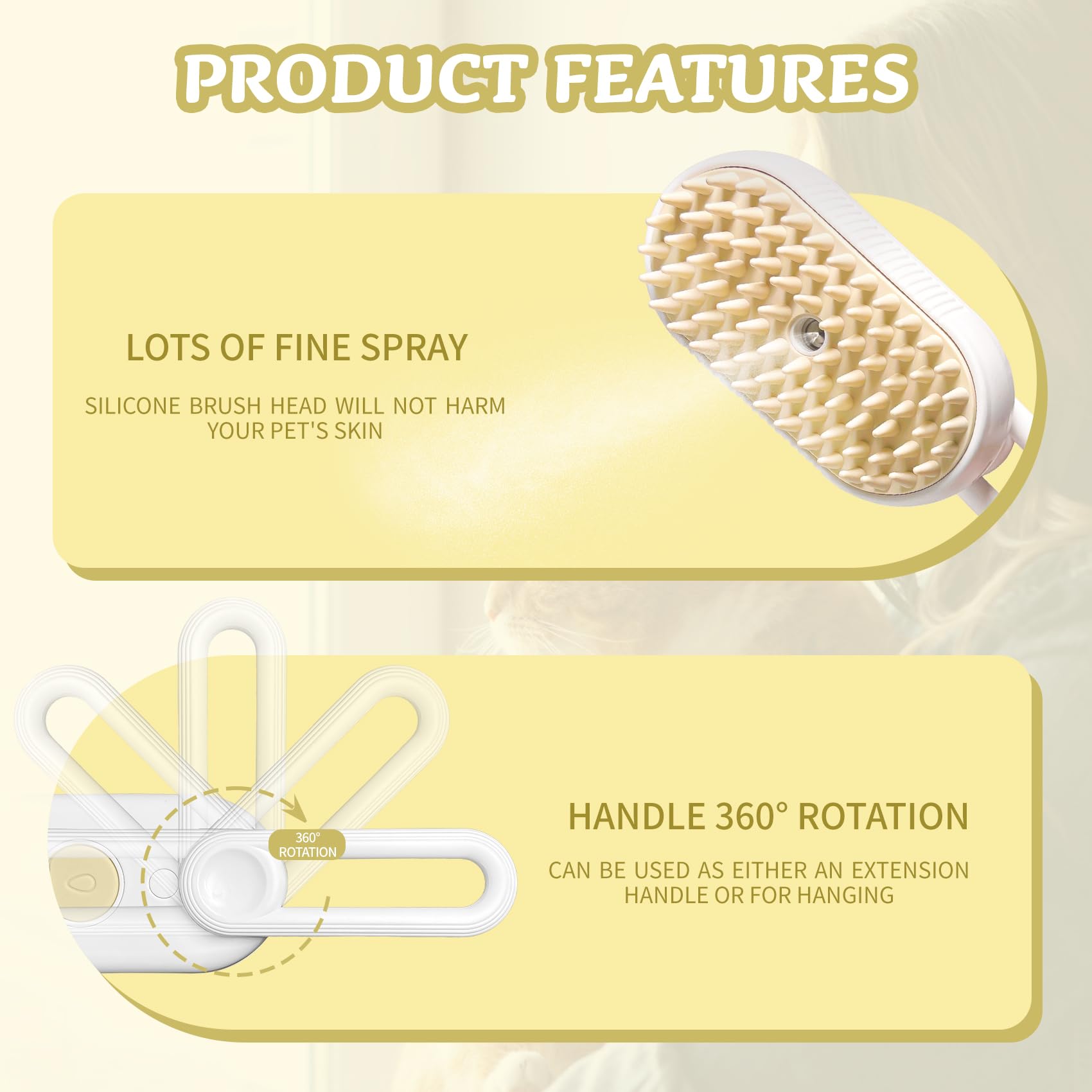 3-In-1 Rechargeable Steam Brush For Cats & Dogs - Anti-Static Spray Pet Grooming Brush With Warm Mist Massage, Hair Shedding Con