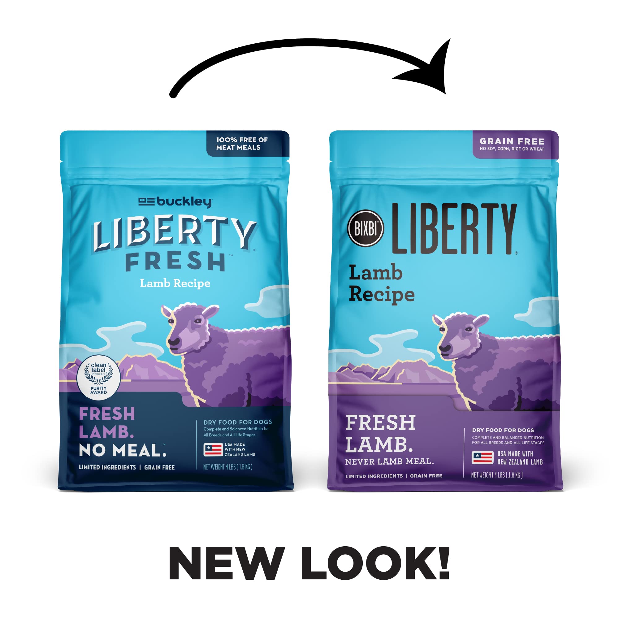 BIXBI Liberty Grain Free Dry Dog Food, Lamb Recipe, 4 lbs - Fresh Meat, No Meat Meal, No Fillers - Gently Steamed & Cooked - No