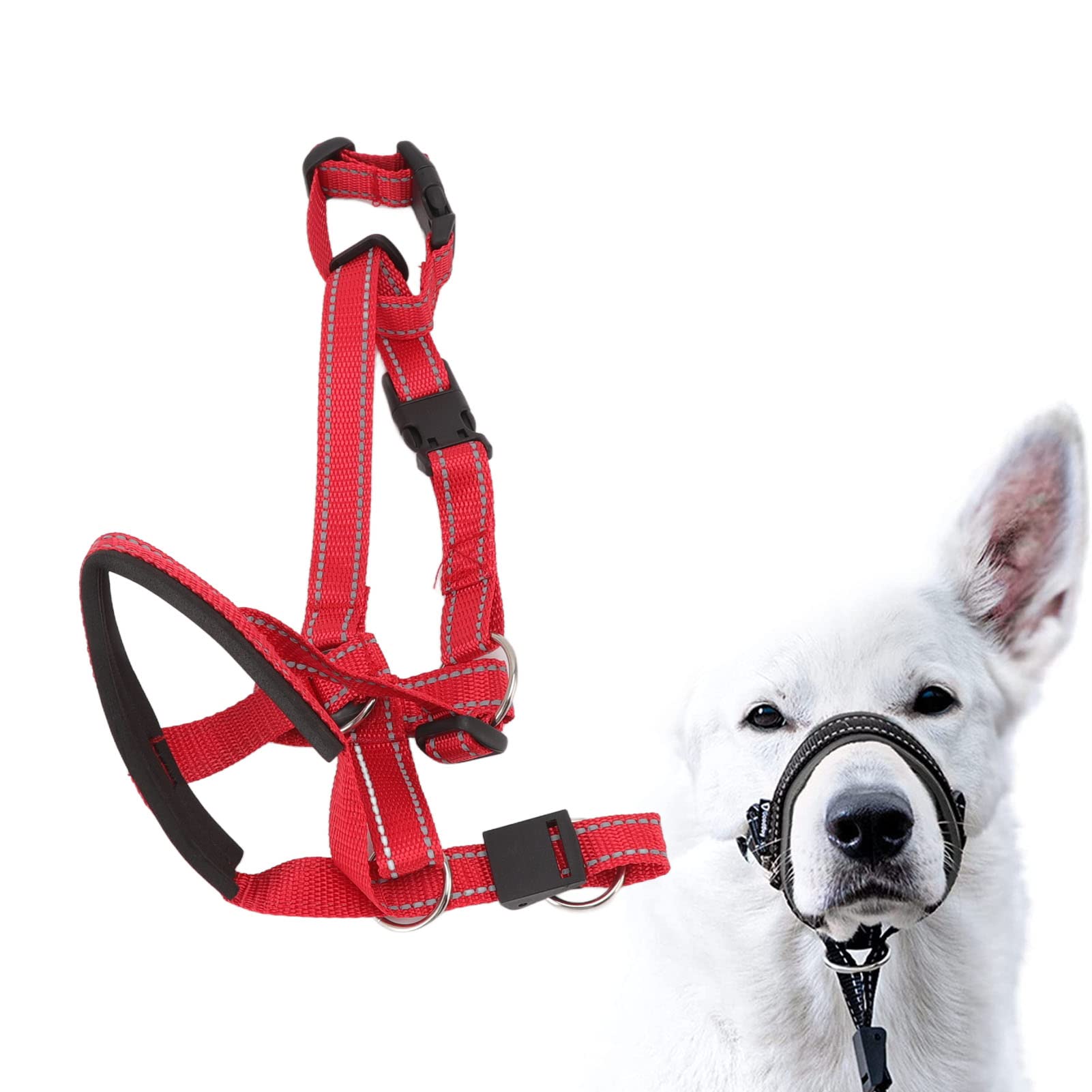 Chiciris Dog Head Halter With Safety Strap, Head Collar For Dogs, No Pull Dog Head Harness Dog Head Halter Leash With Safety Strap For Training (Red)