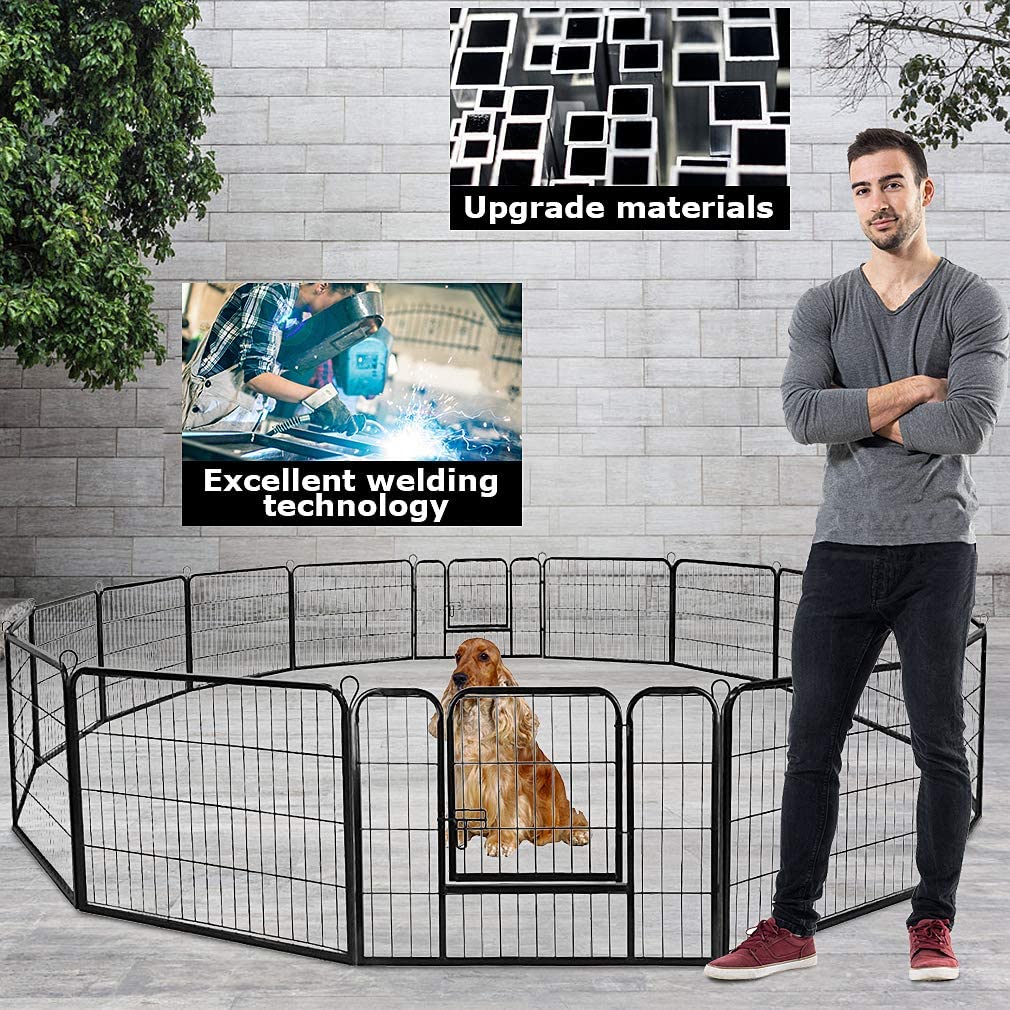 Bestpet Dog Playpen Pet Dog Fence 24''/ 32'' /40'' Height 8/16/24/32 Panels Metal Dog Pen Outdoor Exercise Pen With Doors For La