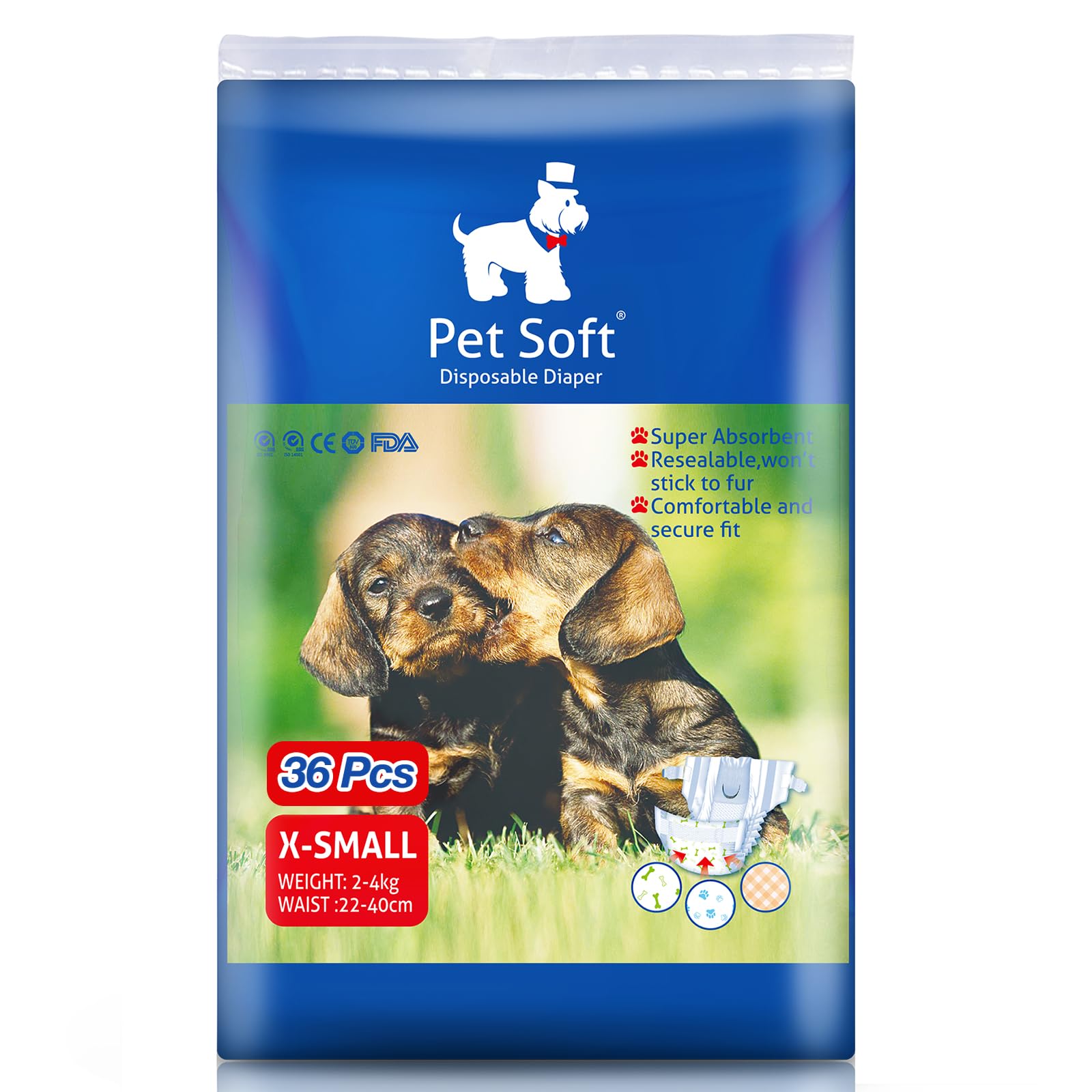 Pet Soft Dog Diapers Female - Disposable Puppy Diapers, Cat Diapers 36Pcs Xsmall