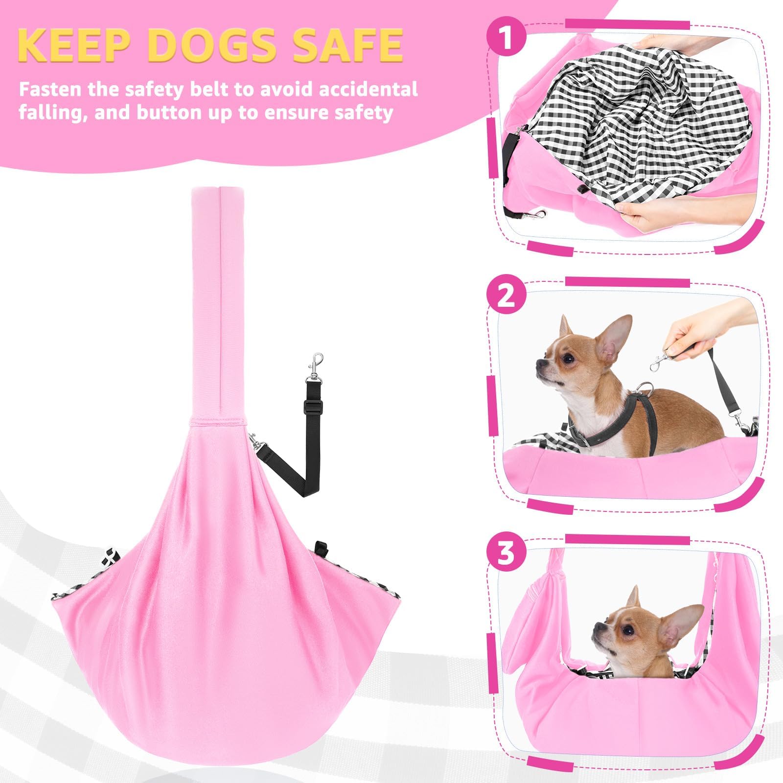 Lukovee Pet Sling, Hand Free Dog Sling Carrier Adjustable Padded Strap Tote Bag, Shoulder Bag with Safety Belt & Front Pocket fo