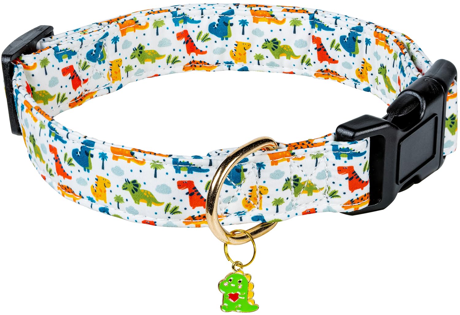Prehai Cute Cotton Dog Collar - Special Design, Soft Adjustable Dinosaur Puppy Collars For Small, Medium, Large Dogs