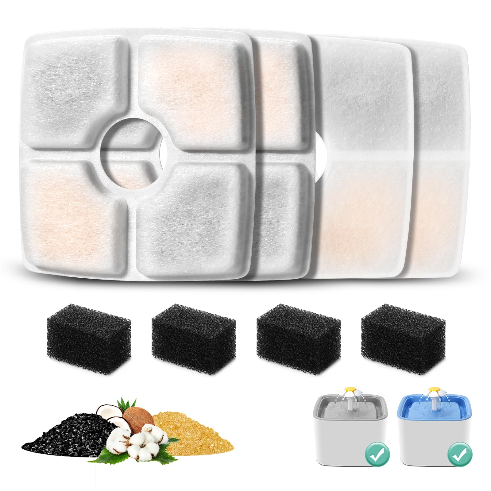 4 Pack Replacement Filters & 4 Pack Pre-Filter Sponges For 84Oz/2.5L Automatic Pet Fountain, Bflicroy Cat Water Fountain Filter,