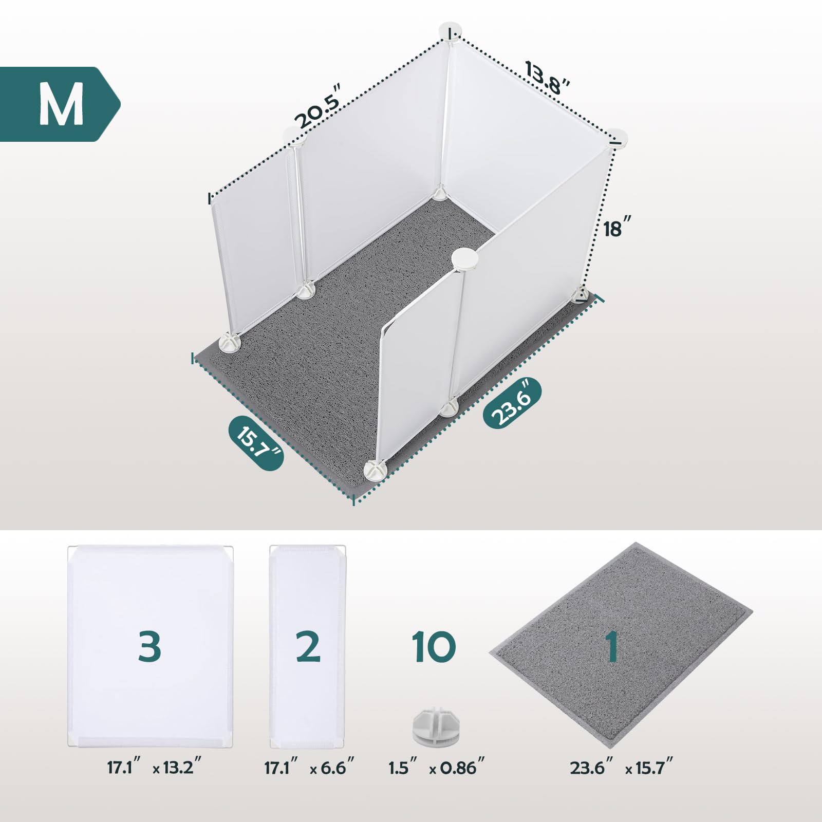 Meexpaws Cat Litter Box Enclosure Splash Guard Small 20.5L    14W X 18H Inch, Light Weight Plastic Sheets With Cat Litter Mat Ea