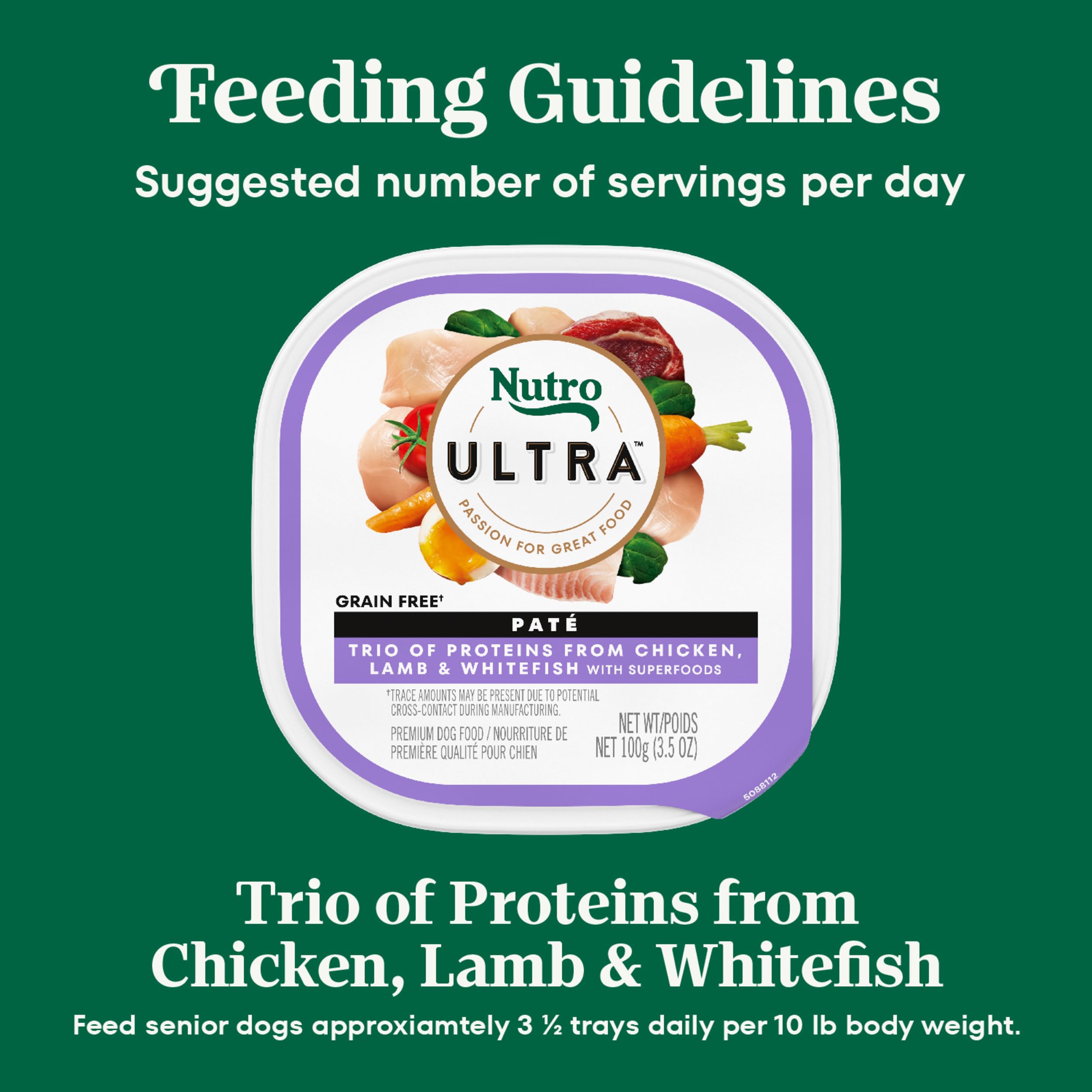 Nutro Ultra Wet Dog Food, Pate Trio of Proteins Chicken, Lamb & Whitefish, 3.5 oz.. Trays (24 Count, Pack of 1)