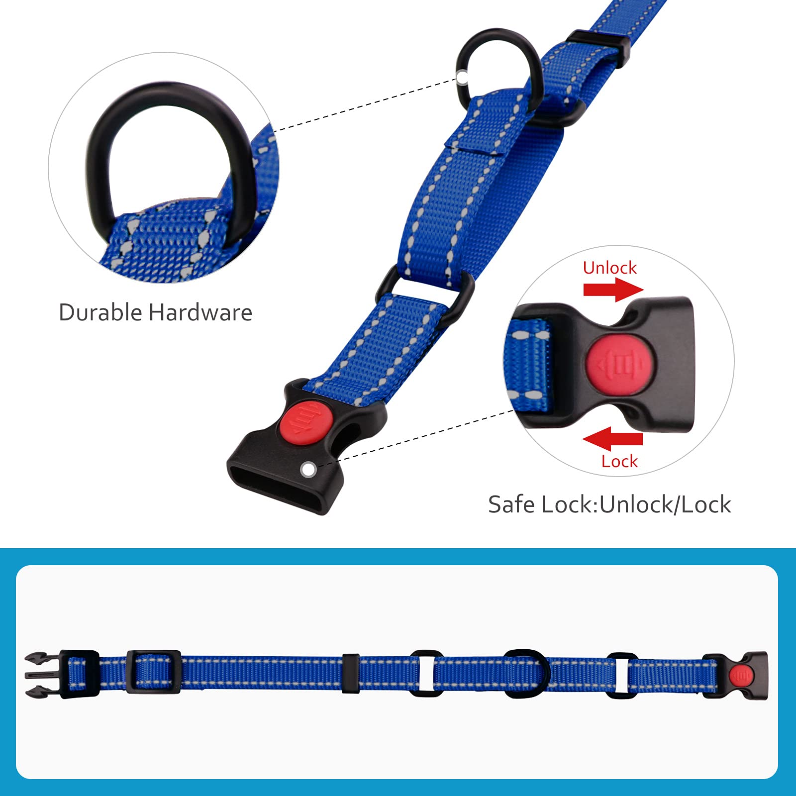 Martingale Dog Collar And Leash Set Martingale Collars For Dogs Reflective Martingale Collar For Small Medium Large Dogs(Blue&M)
