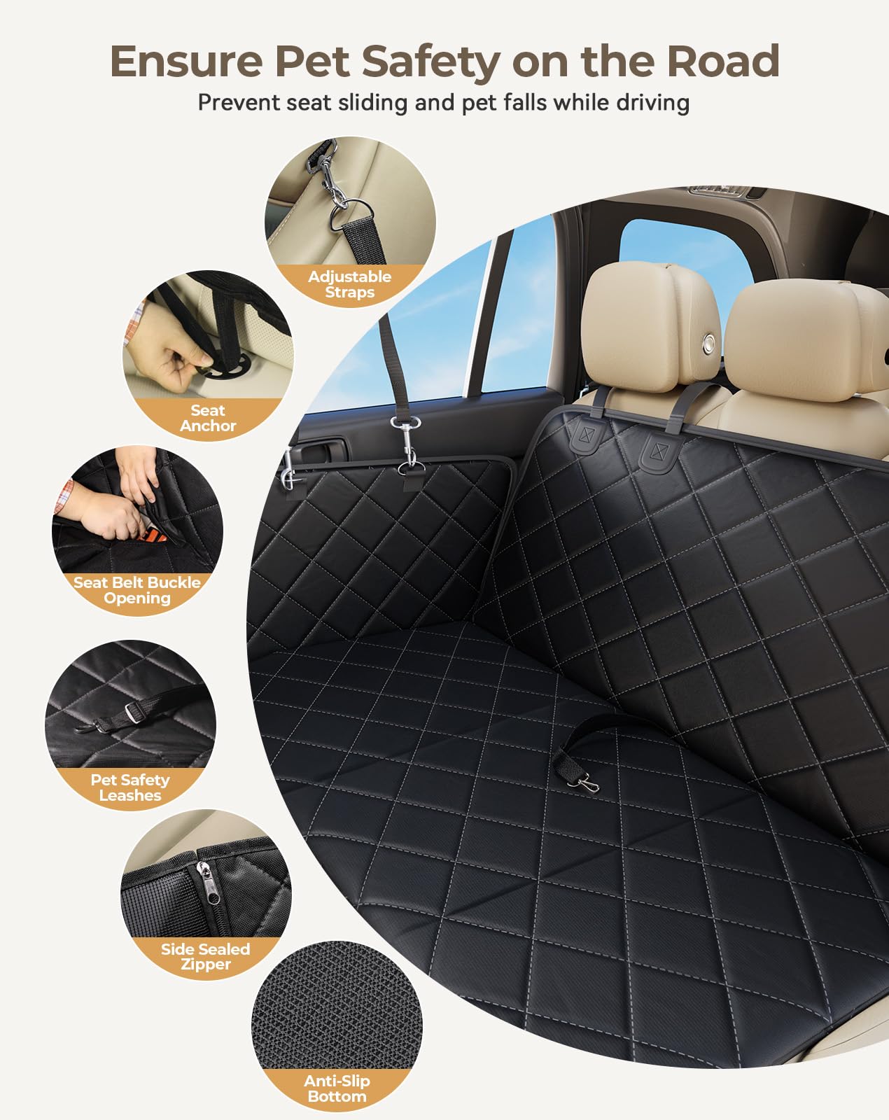 Petcozife Dog Car Seat Cover For Back Seat Supports 400Lb, Waterproof Back Seat Extender For Dogs With Hard Bottom With Durable