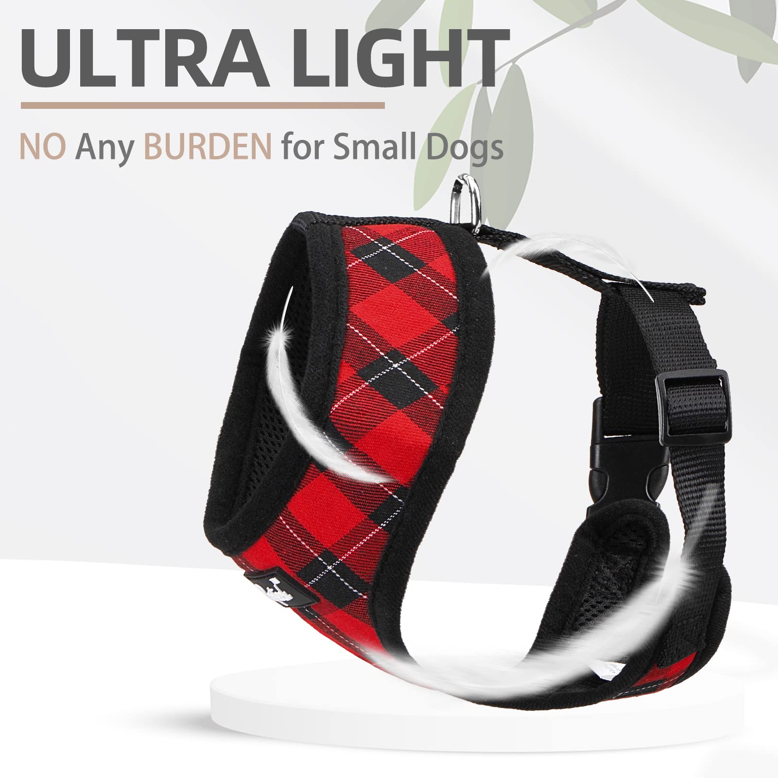 Pupteck Soft Mesh Dog Harness And Leash Set Pet Puppy Cat Comfort Padded Vest No Pull Harnesses, Red&Black, M