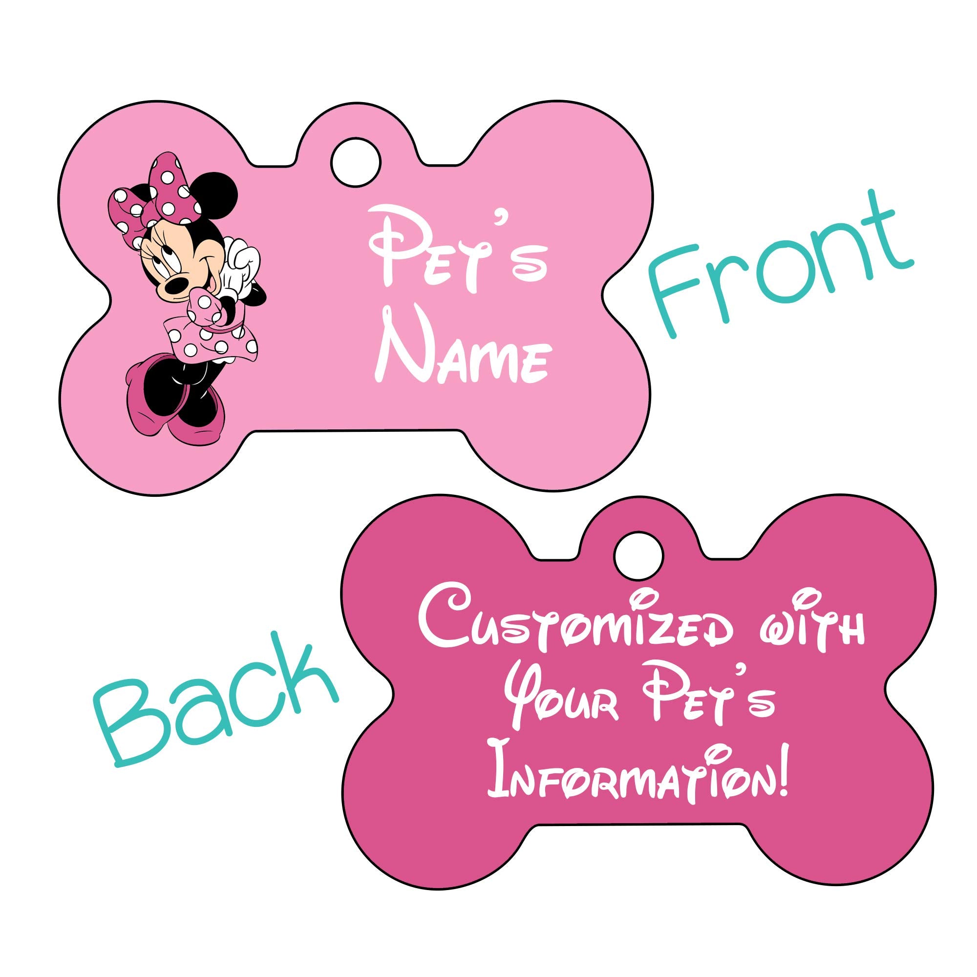 Udesignusa Double Sided Pet Id Tags For Dogs & Cats Personalized Minnie Mouse Bone Shaped