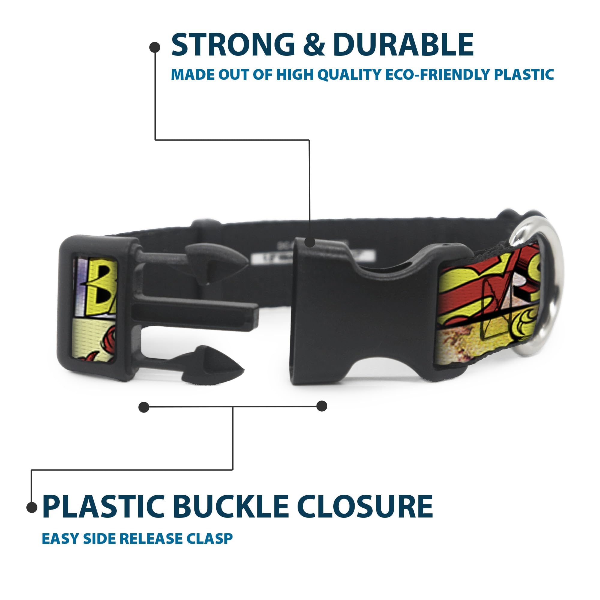 Buckle-Down Plastic Clip Collar - Superheroines Wonder Woman/Supergirl/Batgirl - 1.5' Wide - Fits 18-32' Neck - Large
