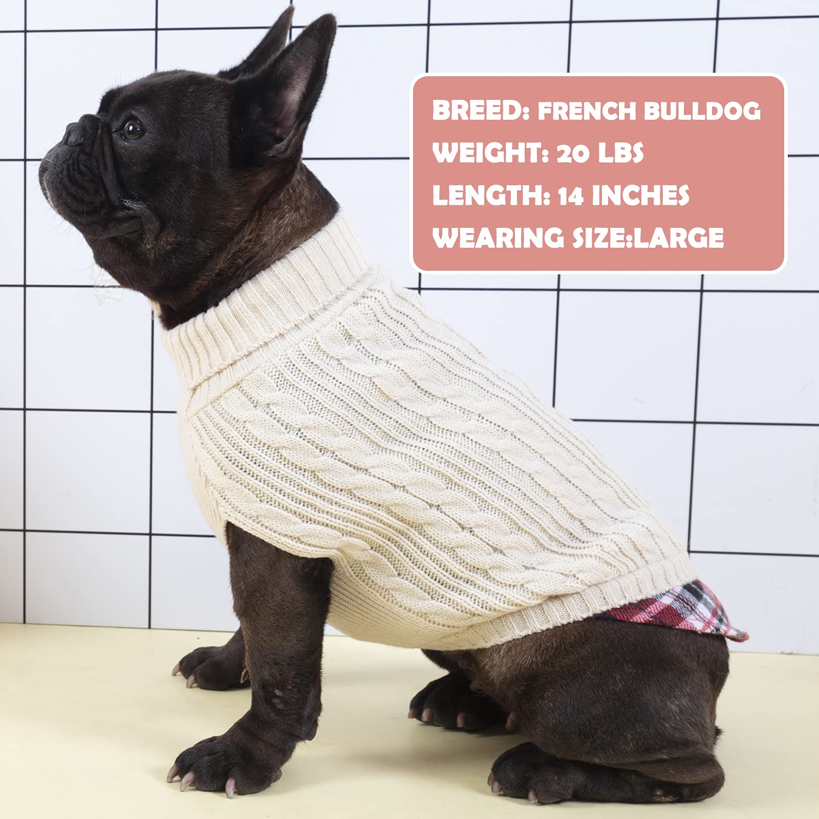 Kyeese Small Dog Sweaters With Leash Hole Doggie Beige Dog Turtleneck Pullover Knitwear Warm Pet Sweater