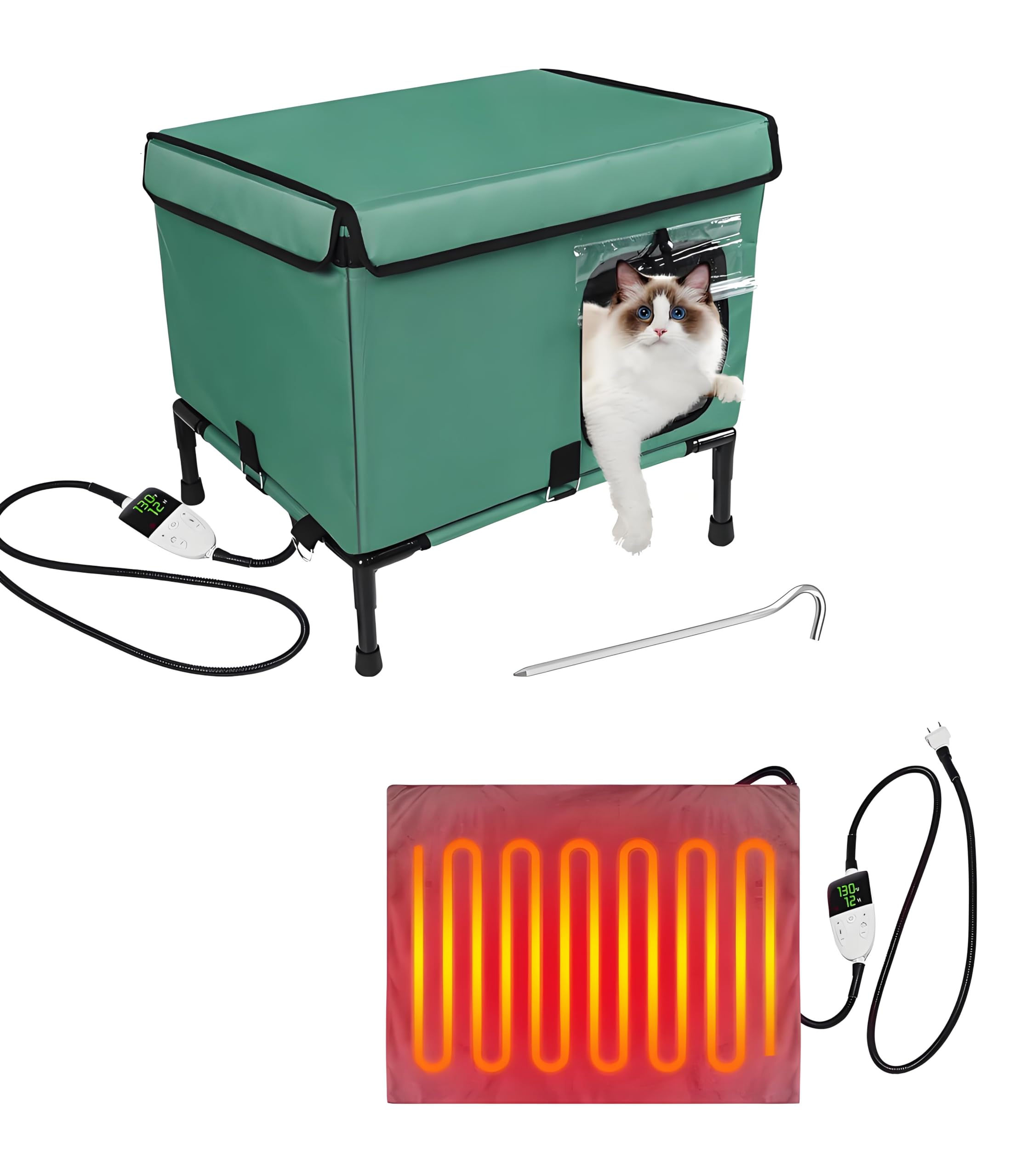 Large Heated Cat House For Outside With Pet Heating Pad Bed