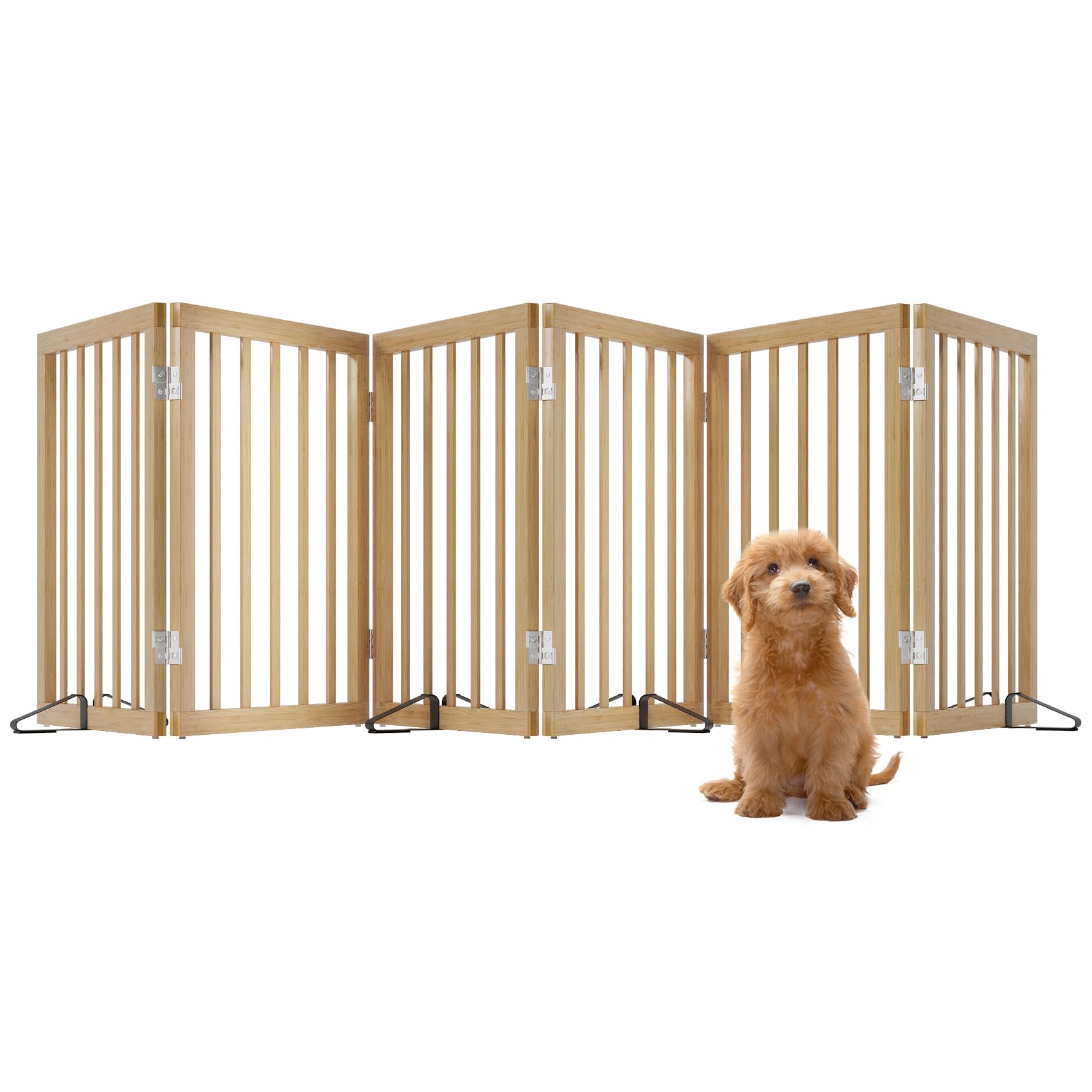 Mino Kesper Extra Wide Dog Gates for Doorways, Bamboo Dog Gates for The House Stairs, Freestanding Pet Gates for Dogs, Doogie Pu
