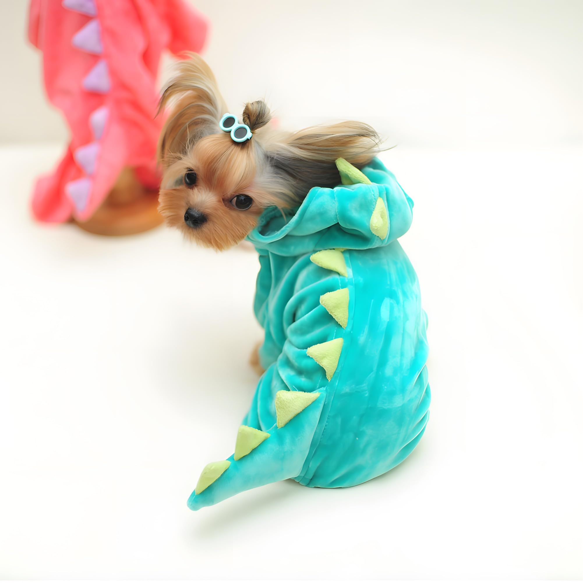 DELIFUR Dinosaur Dog Halloween Costume Pet Dino Hoodie for Large Dogs (3XL, Green)