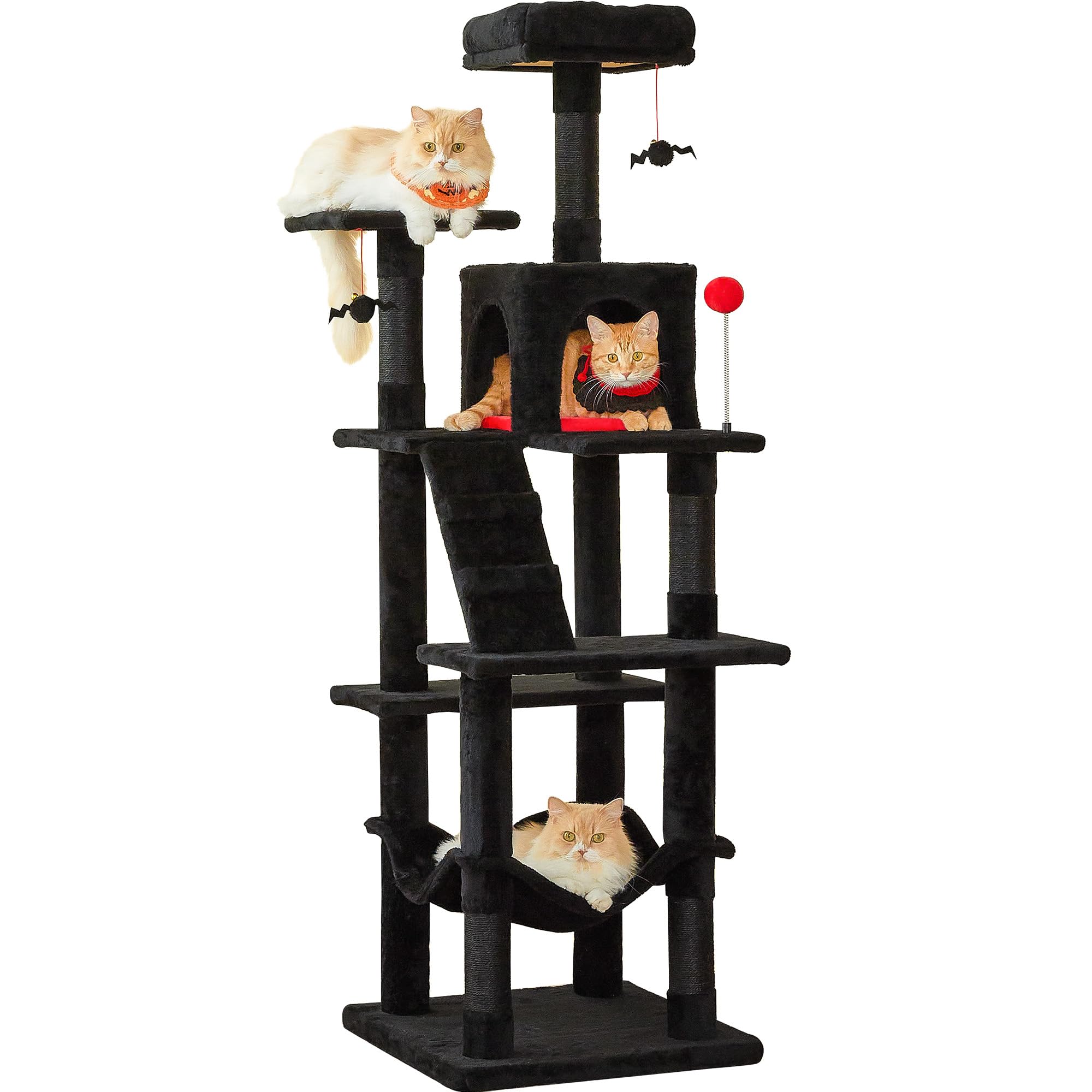Mwpo Gothic Cat Tree For Indoor Cats, 63.8 Inches Multi-Level Cat Tower With Sisal-Covered Scratching Posts, Padded Platform, Ha