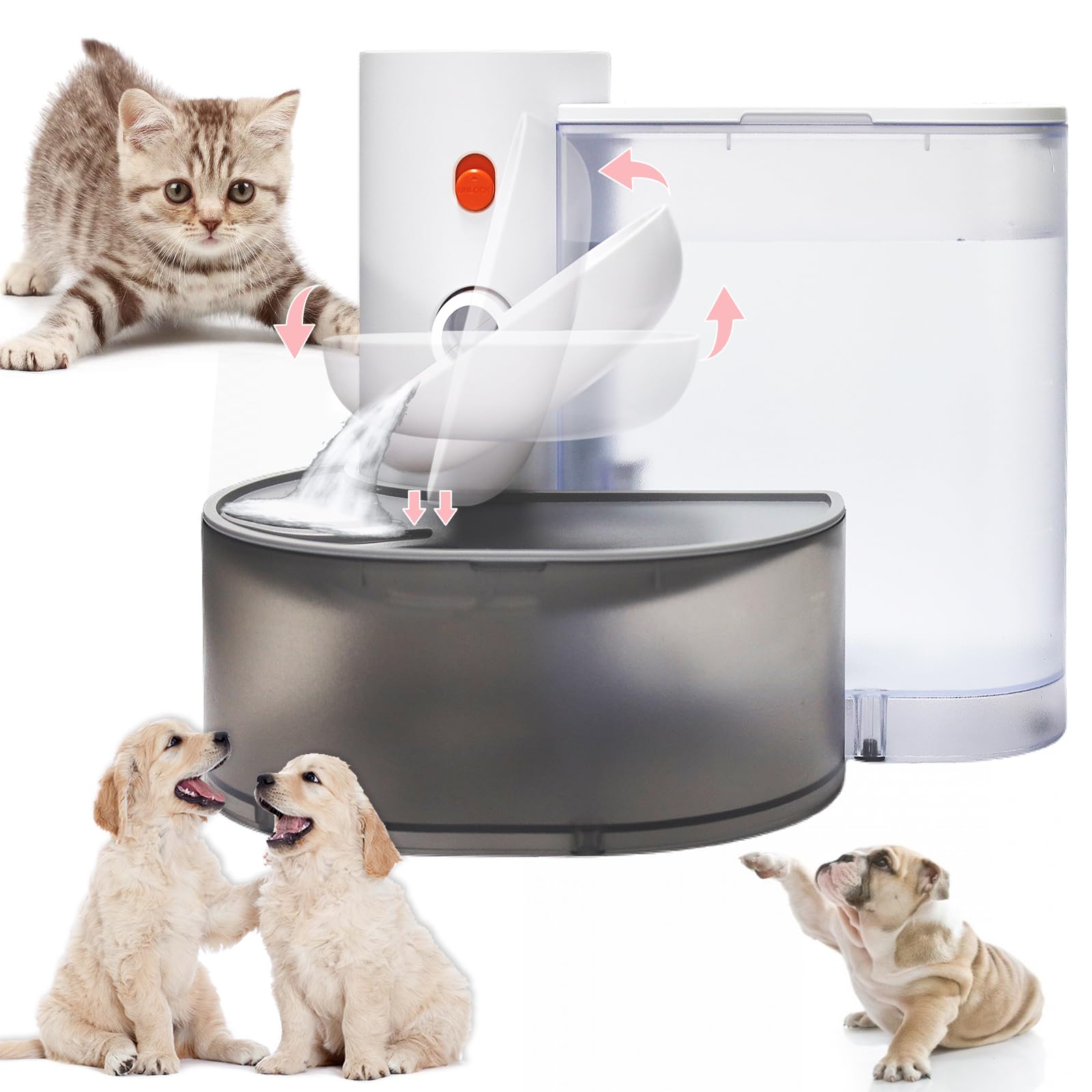 Pakesi Smart Cat Water Fountain, Filterless 101.5Oz/3L Plus Automatic Pet Water Fountain, Wireless Water Dispenser For Cats Insi