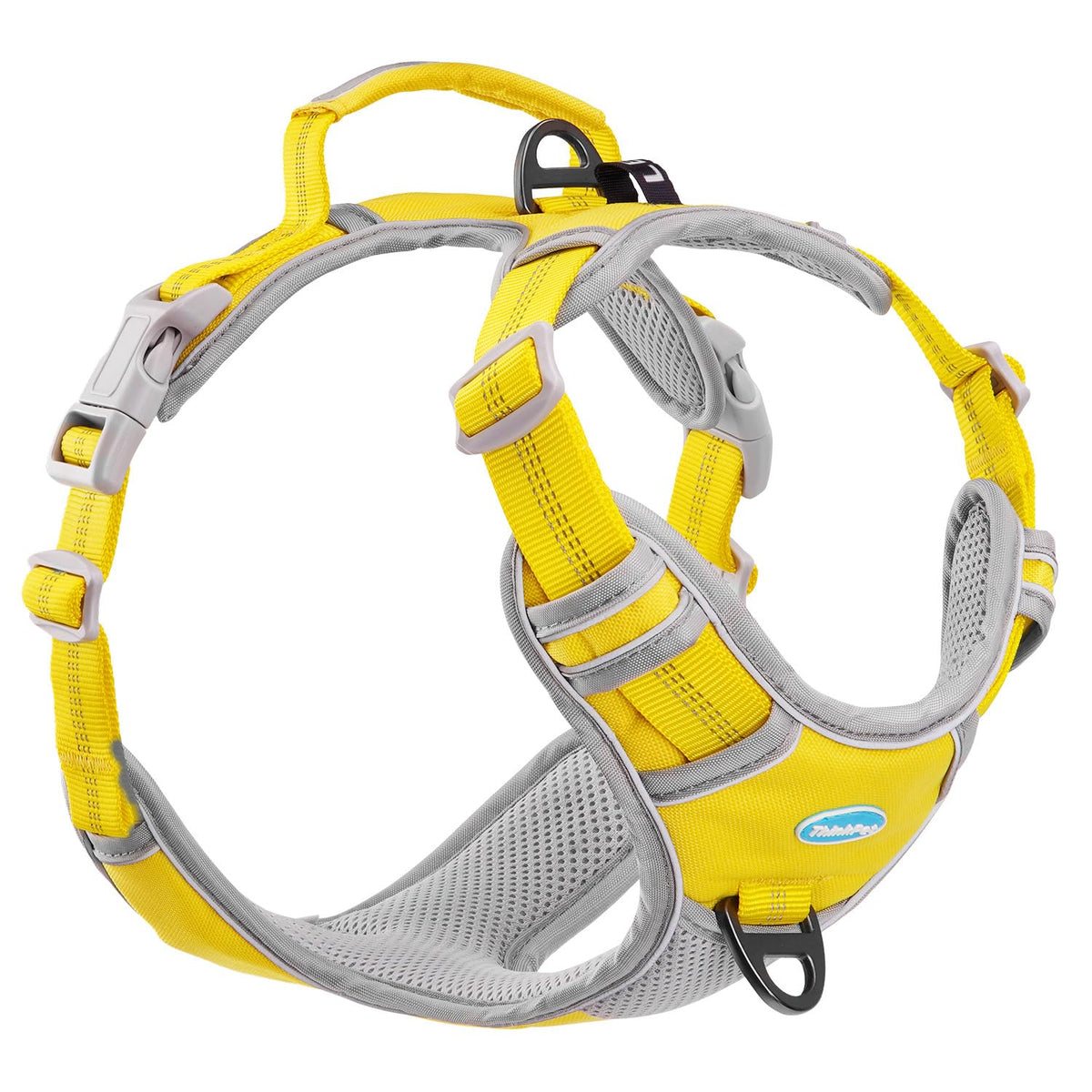 Thinkpet No Pull Harness Breathable Sport Harness With Handle-Dog Harnesses Reflective Adjustable For Medium Large Dogs,Back/Front Clip For Easy Control L Yellow