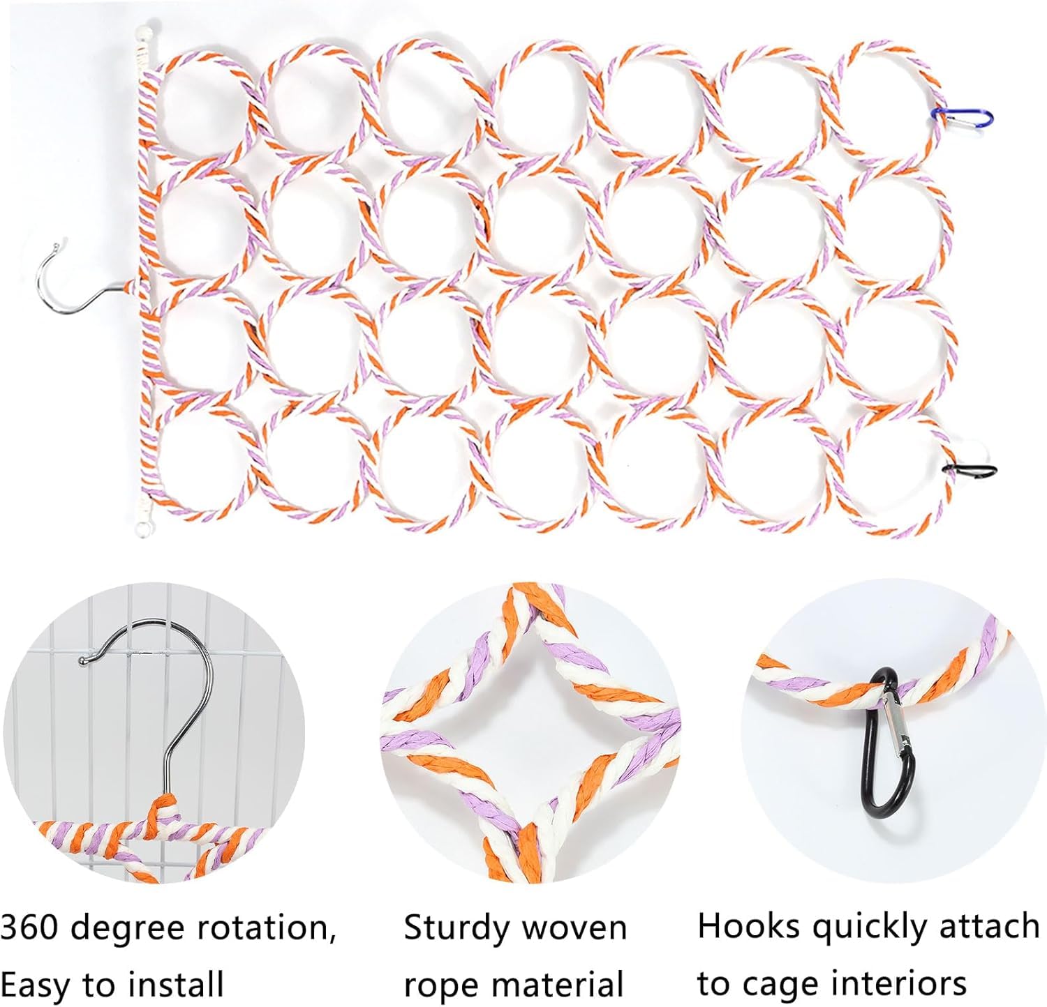 Jevnd 1Pcs Rat Climbing Rope Net Toy For Cage, Bird Hemp Rope Perch Swing, Ladder Rope Bridge Hanging Hammock, Small Animal Acti