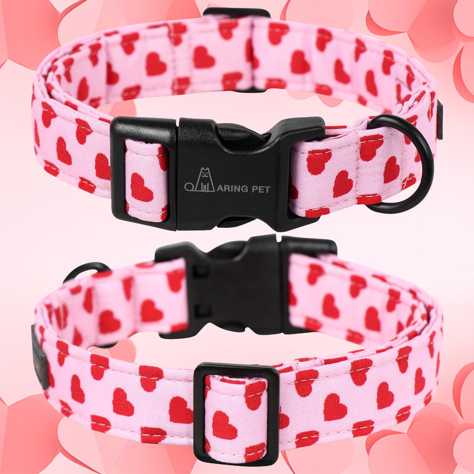 Aring Pet Valentine'S Day Dog Collar-Cute Cotton Heart Dog Collars, Adjustable Valentine Pink Heart Pet Collars Girl Puppy Colla