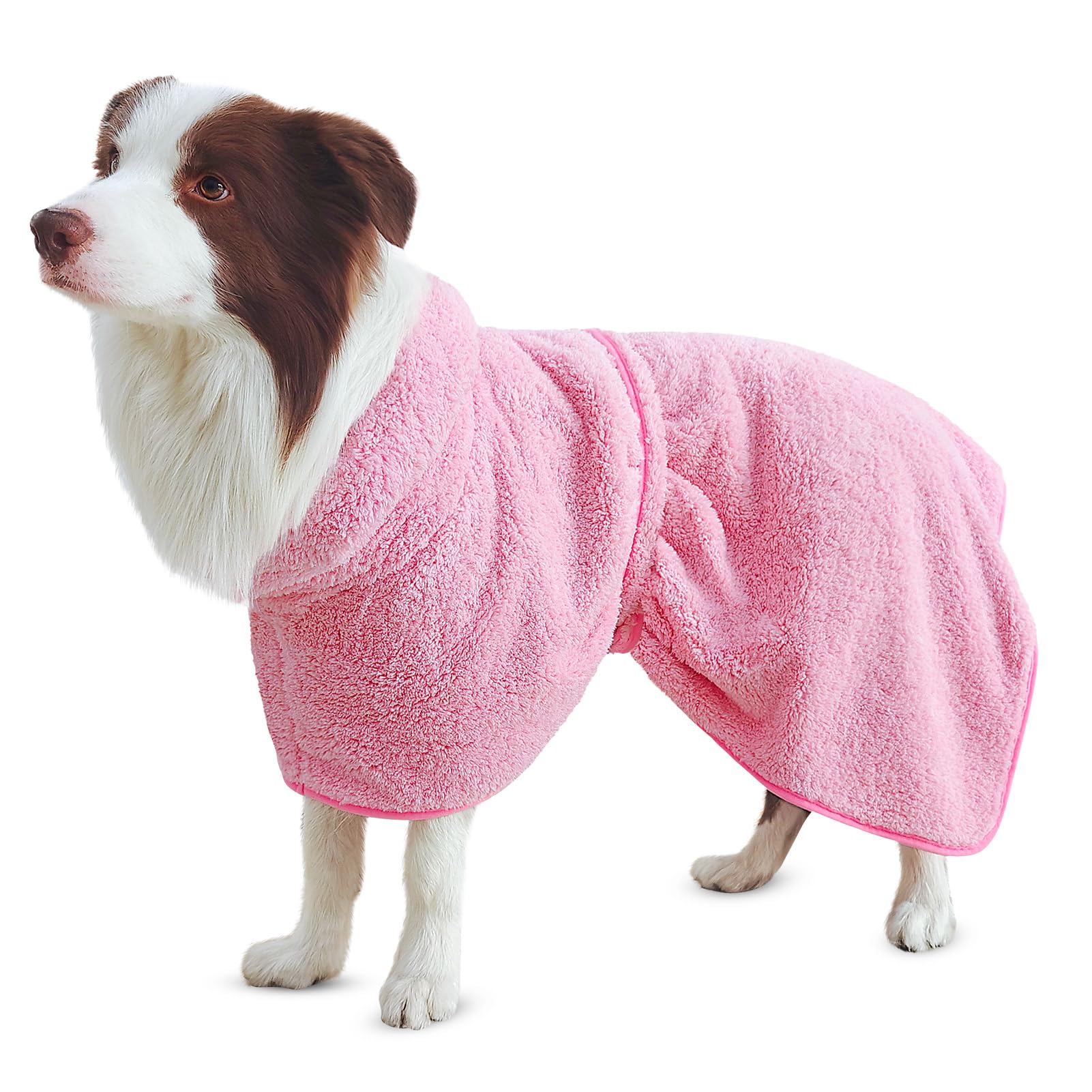 Bienbee Soft Dog Bathrobe,Super Absorbent & Quick-Drying Dog Robe With Hood, Cozy Drying Coat For After Bath, Pink Xl