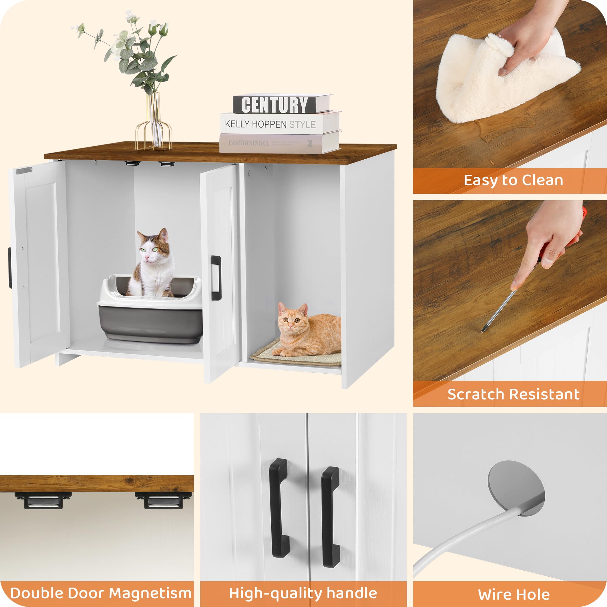 Dwanton Litter Box Enclosure, Cat Litter Box Furniture Hidden, With Scratching Mat, Wooden Cat Washroom Indoor, 31.5'' L X 19.7'