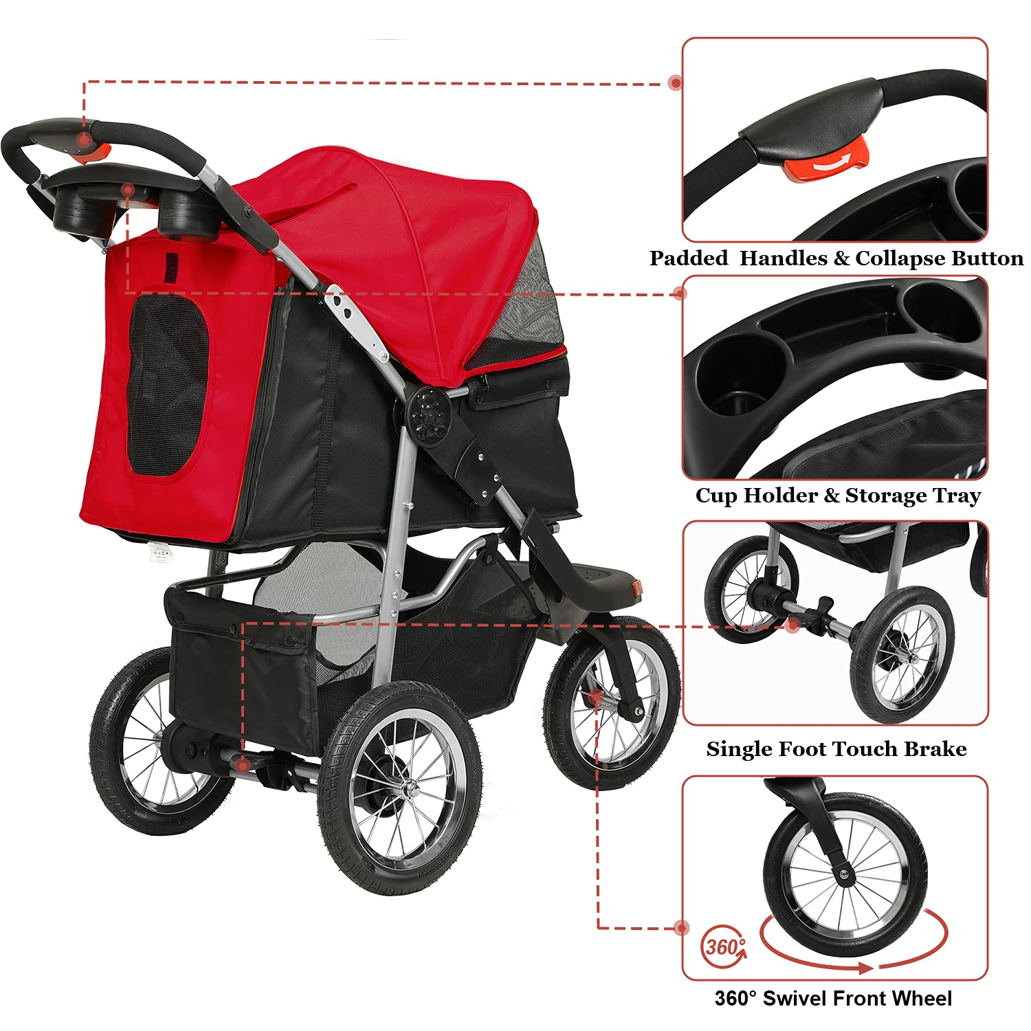 Viagdo Premium Heavy Duty Dog Stroller For Small Medium Dogs & Cats, 3-Wheel Pet Stroller, Foldable Cat Stroller With Suspension