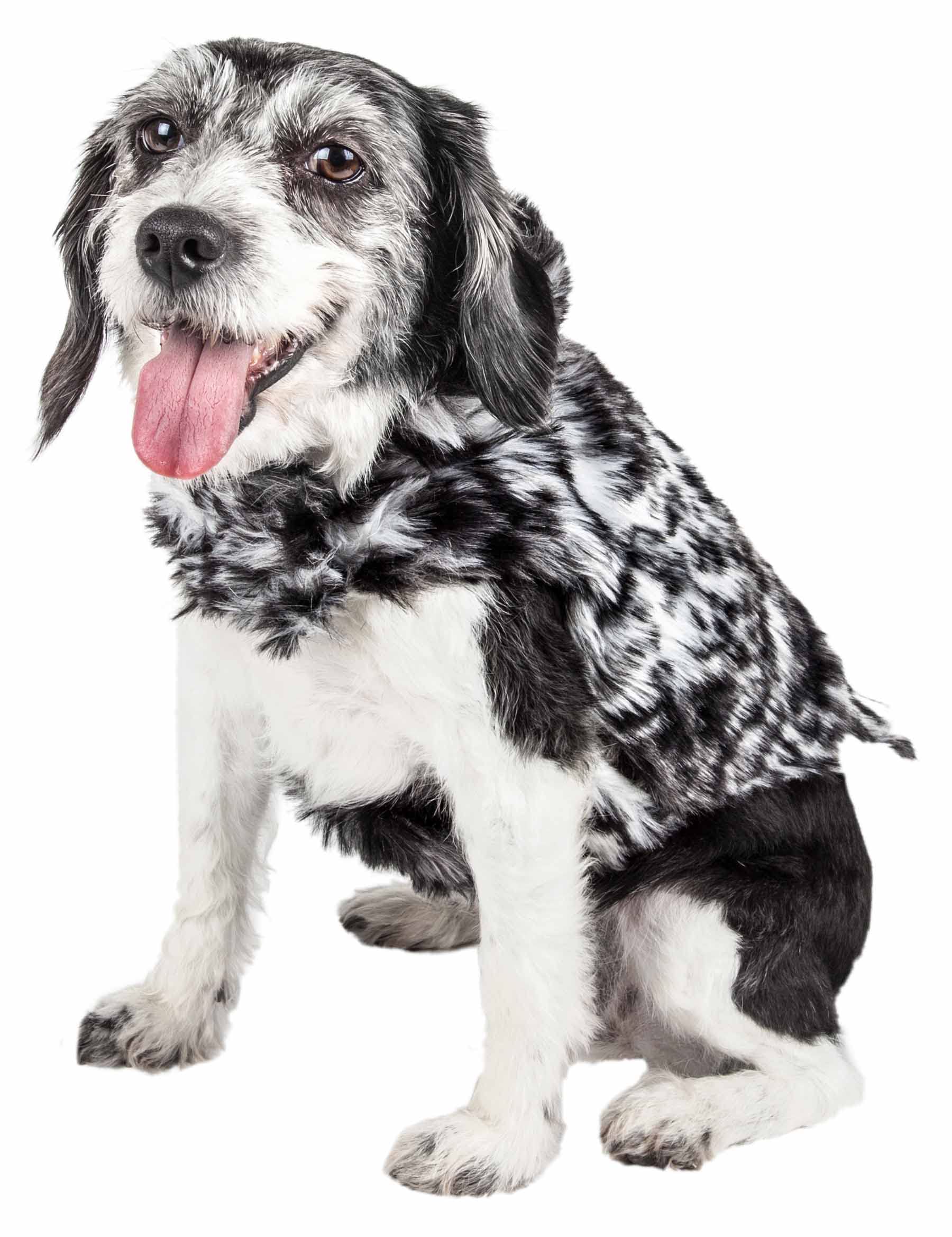 Pet Life  Luxe 'Paw Dropping' Gray-Scale Tiger Patterned Mink Fur Dog Coat - Dog Jacket with Easy Hook-and-Loop Belly enclosures